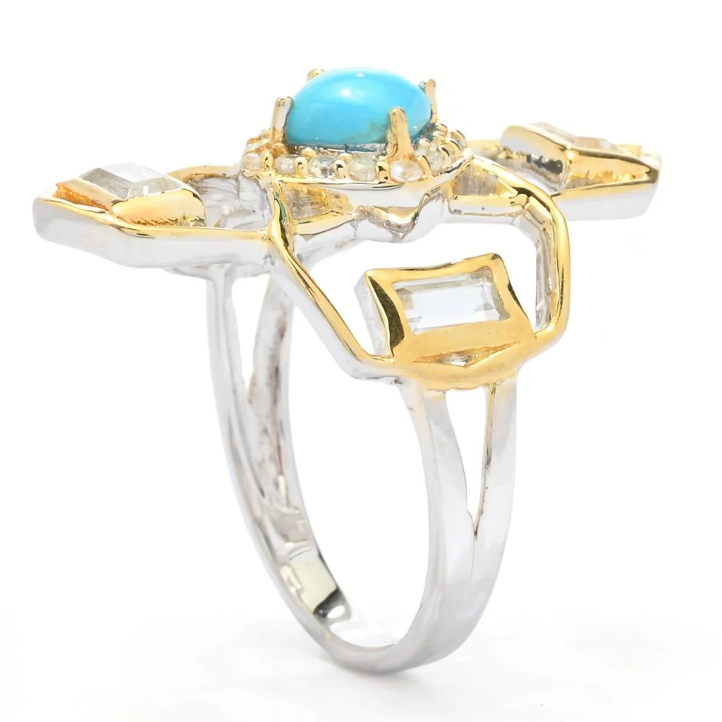Claire Vessot Designs 5mm Sleeping Beauty Turquoise & Gem Geometric Ring - Image 2