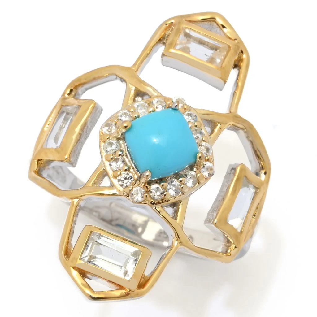 Claire Vessot Designs 5mm Sleeping Beauty Turquoise & Gem Geometric Ring - Image 3