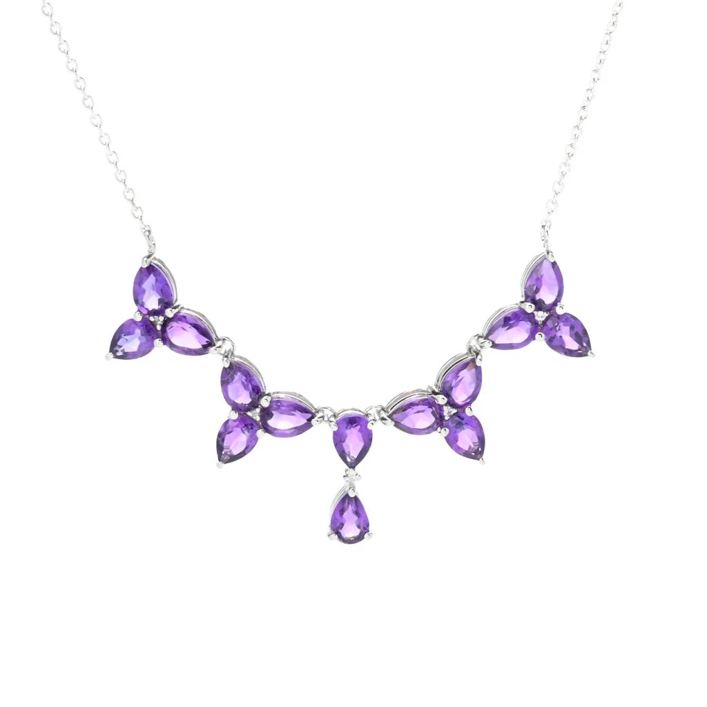 Claire Vessot Designs 9.69ctw African Amethyst Trillium Flower Necklace - Image 3