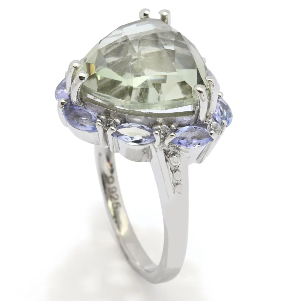 Claire Vessot Designs Choice of 12mm Trillion Shape Gemstone & Halo Ring - Image 2