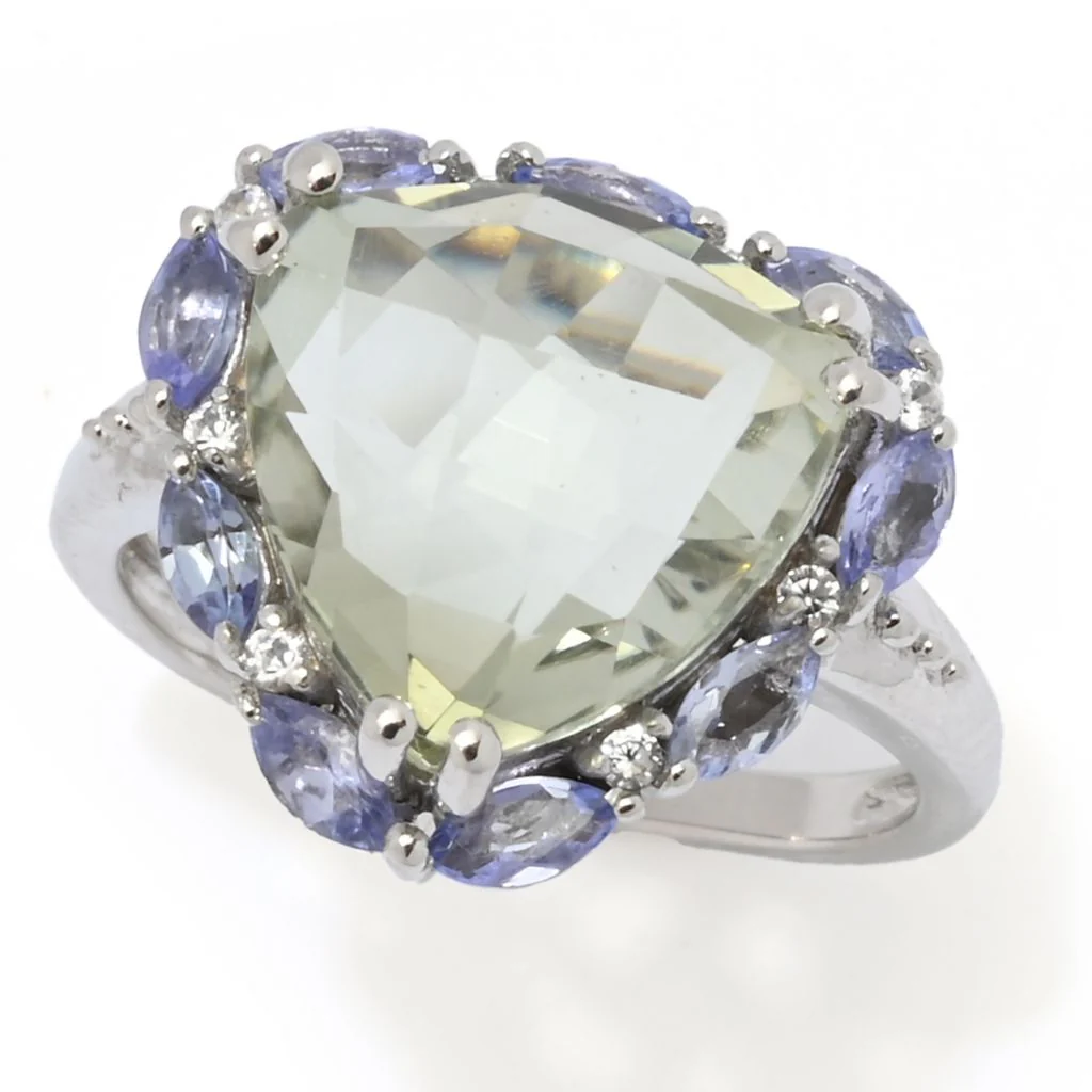 Claire Vessot Designs Choice of 12mm Trillion Shape Gemstone & Halo Ring - Image 3