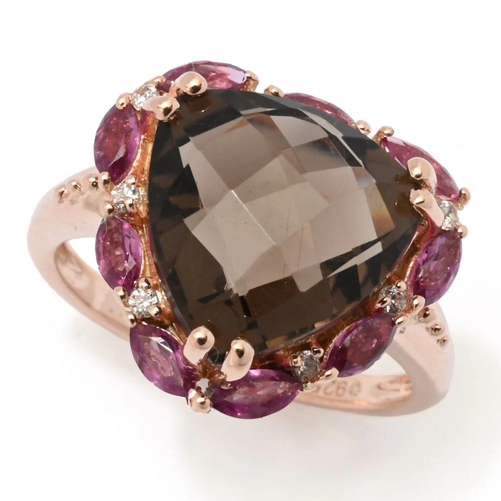 Claire Vessot Designs Choice of 12mm Trillion Shape Gemstone & Halo Ring - Image 4