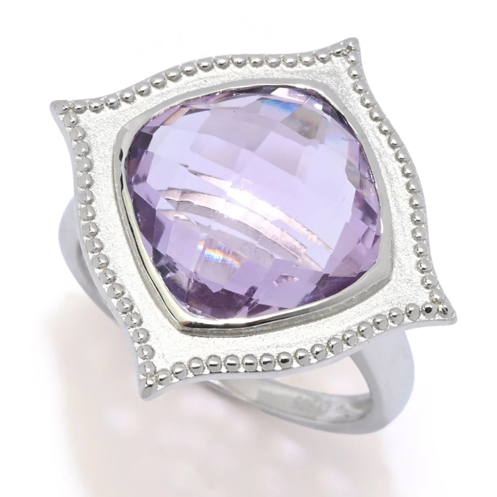Claire Vessot Designs Choice of Gemstone 12mm Checkerboard Cut Satin Finish Ring - Image 10