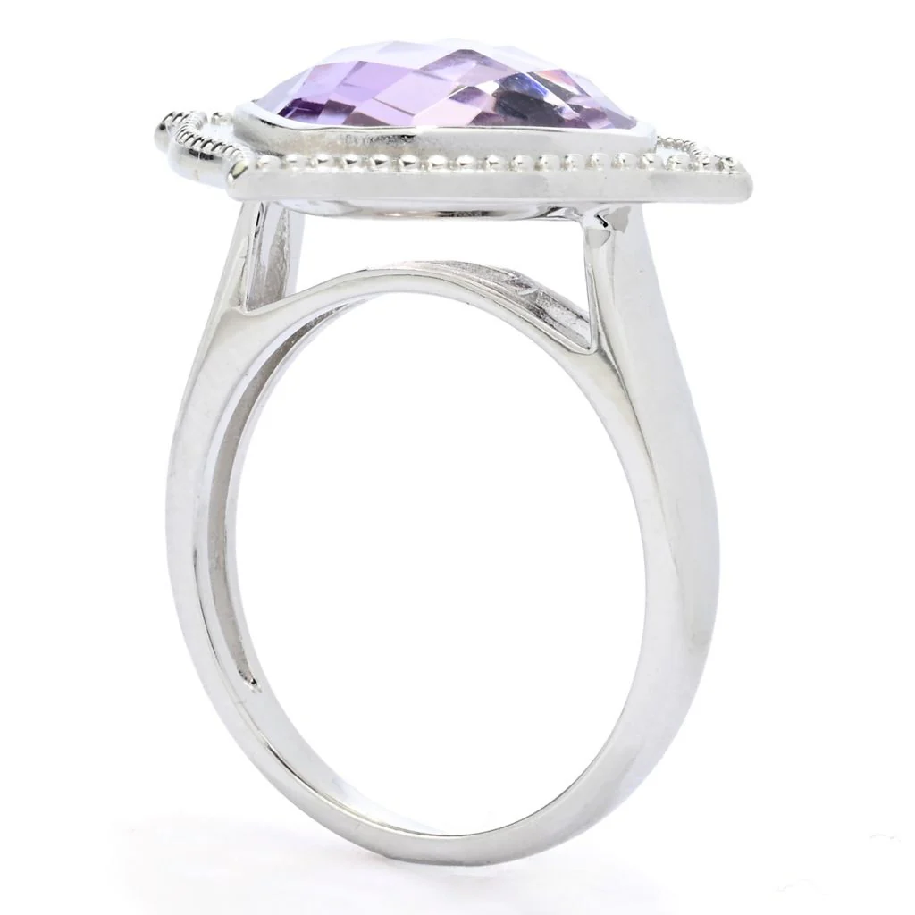 Claire Vessot Designs Choice of Gemstone 12mm Checkerboard Cut Satin Finish Ring - Image 2