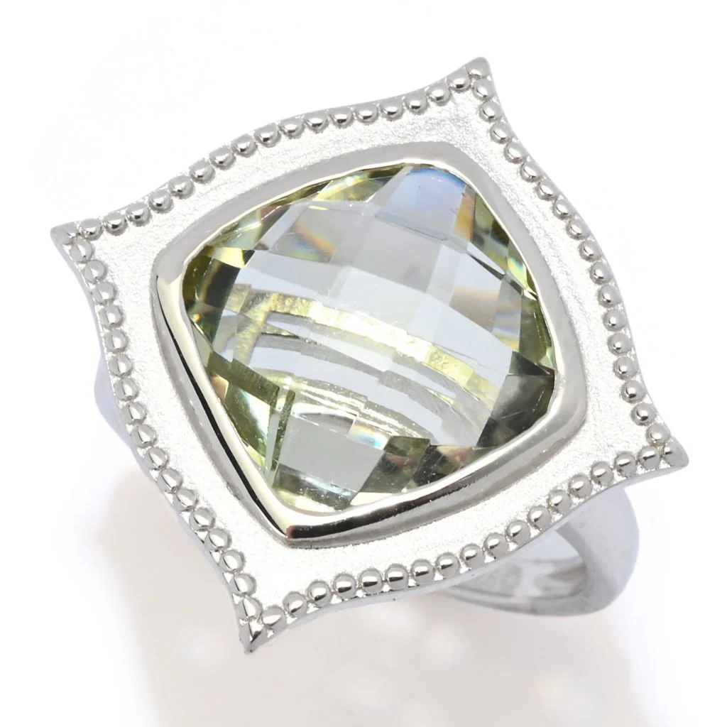 Claire Vessot Designs Choice of Gemstone 12mm Checkerboard Cut Satin Finish Ring - Image 5
