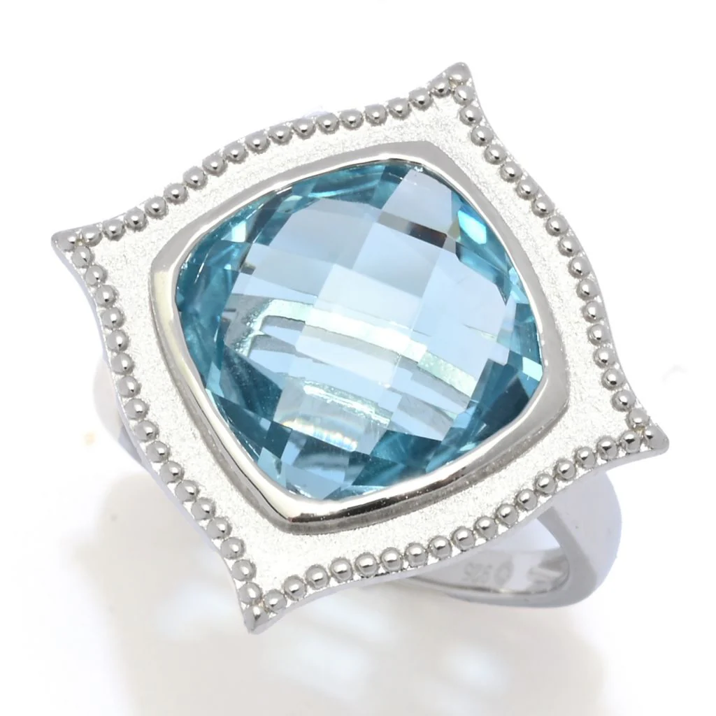 Claire Vessot Designs Choice of Gemstone 12mm Checkerboard Cut Satin Finish Ring - Image 8