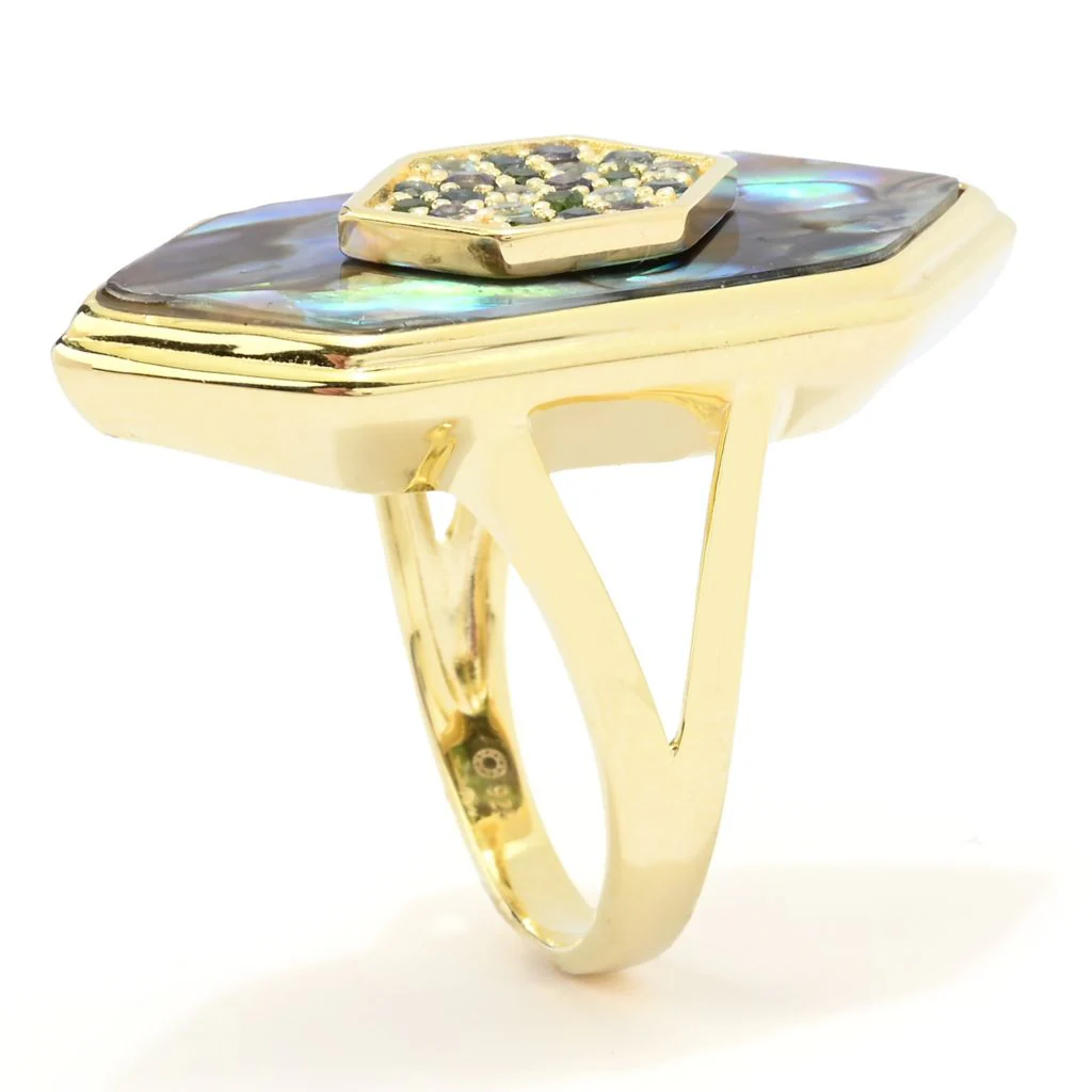 Claire Vessot Designs Fancy Cut Abalone & Multi-Gem Hexagon Shape Ring - Image 2