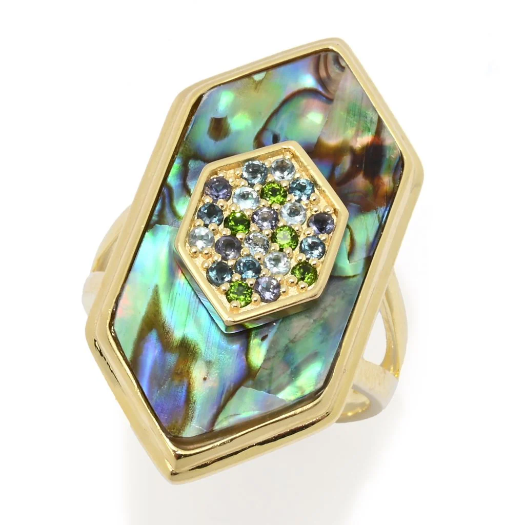 Claire Vessot Designs Fancy Cut Abalone & Multi-Gem Hexagon Shape Ring - Image 3