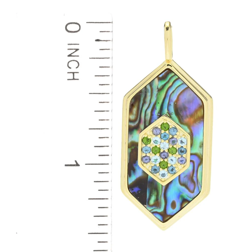 Claire Vessot Designs Fancy Cut Abalone & Multi-Gemstone Hexagon Pendant - Image 2