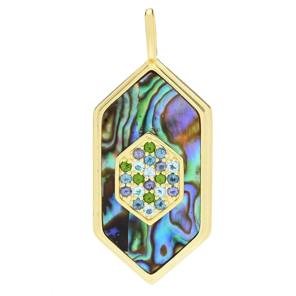 Claire Vessot Designs Fancy Cut Abalone & Multi-Gemstone Hexagon Pendant - Image 3