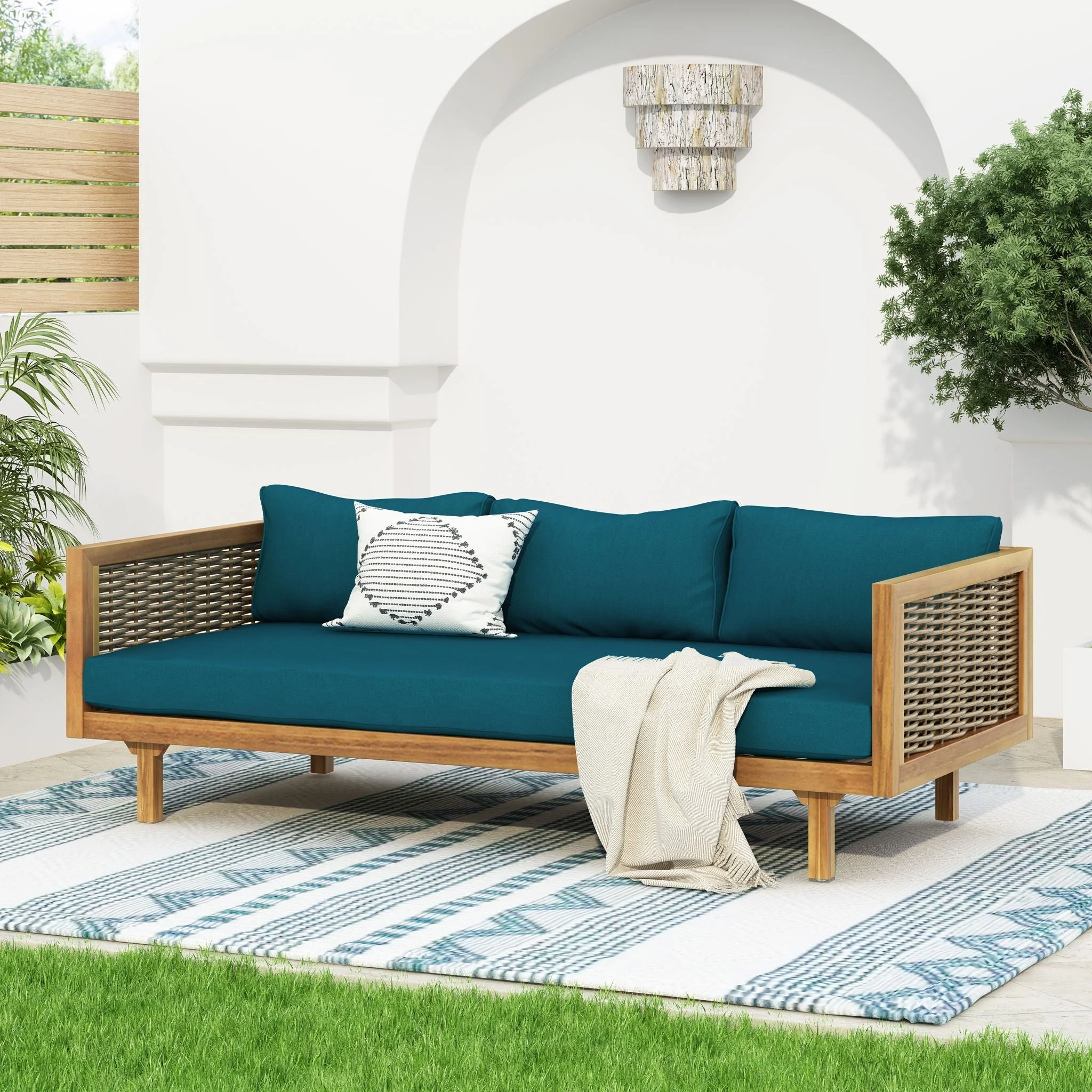 Claremont - 3 Seater Daybed Teak Acacia Wood Water Resistant Cushions - Image 10