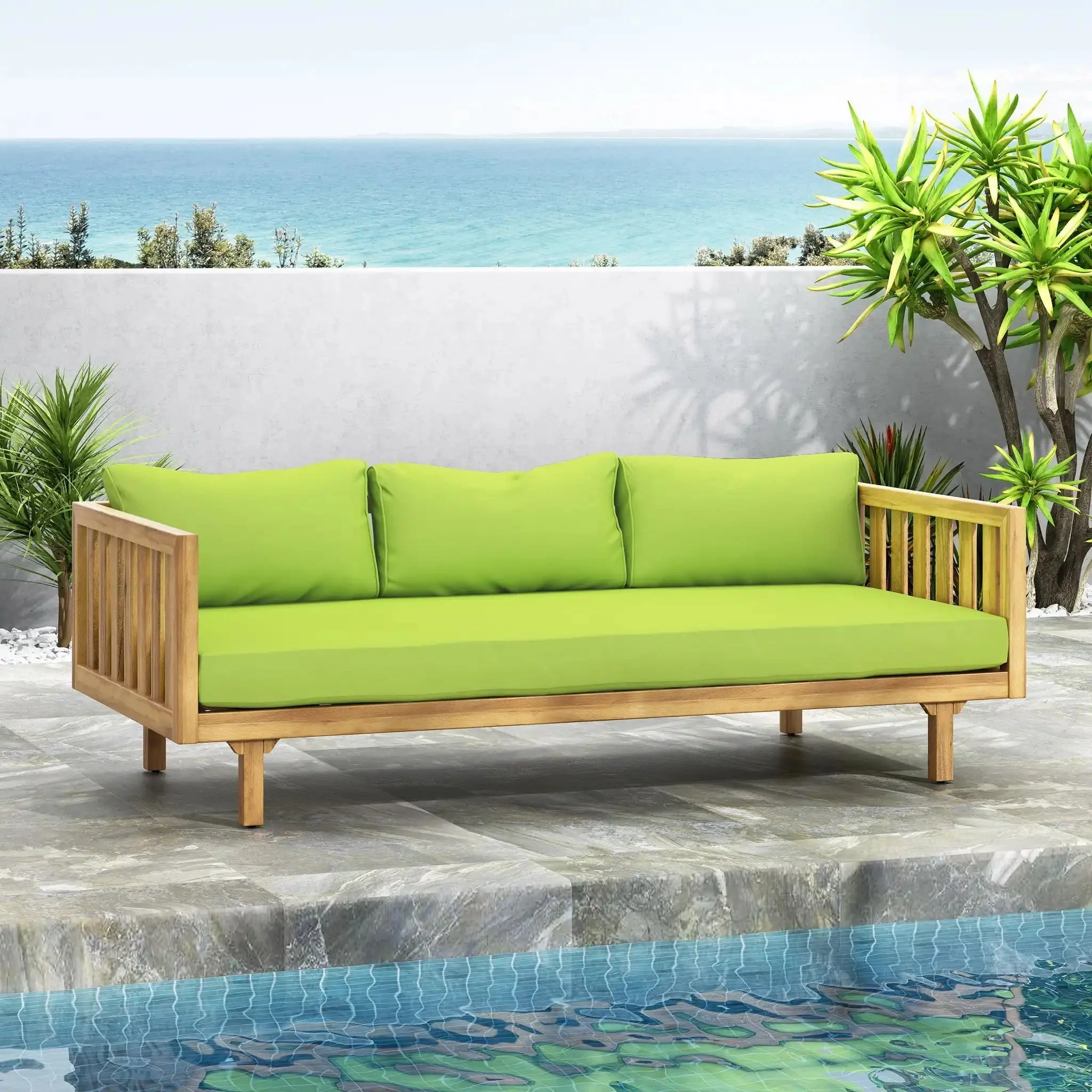 Claremont - 3 Seater Daybed Teak Acacia Wood Water Resistant Cushions - Image 14