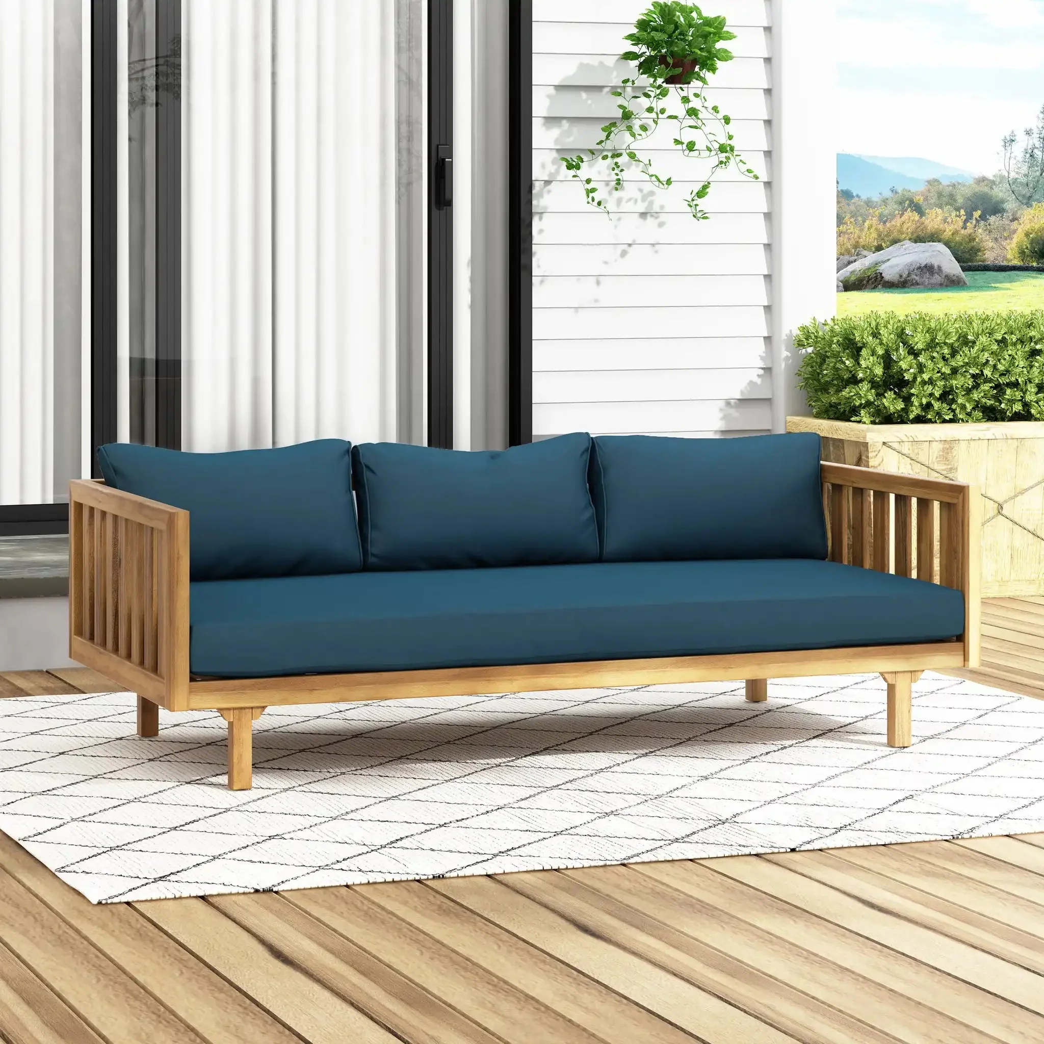 Claremont - 3 Seater Daybed Teak Acacia Wood Water Resistant Cushions - Image 15