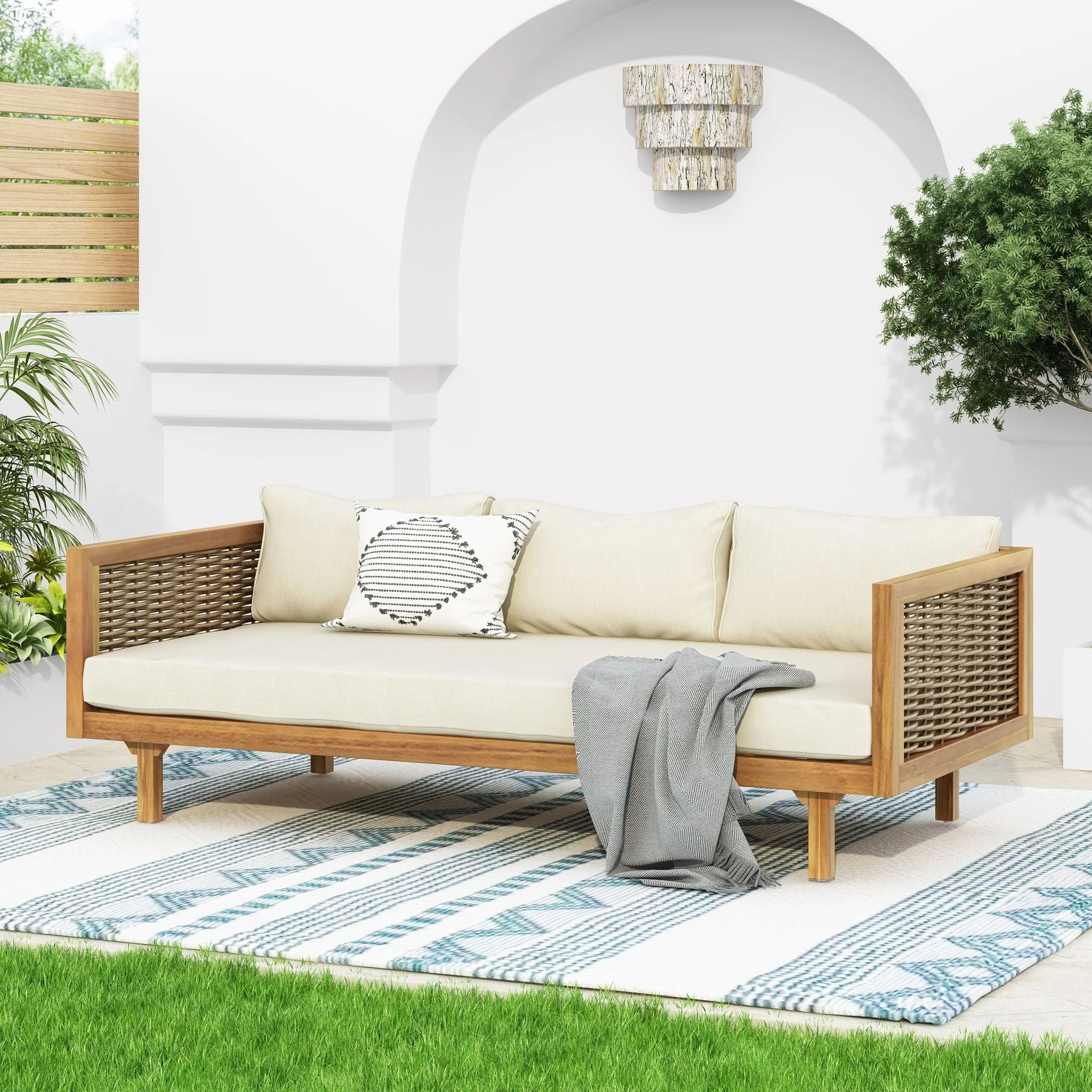 Claremont - 3 Seater Daybed Teak Acacia Wood Water Resistant Cushions - Image 17