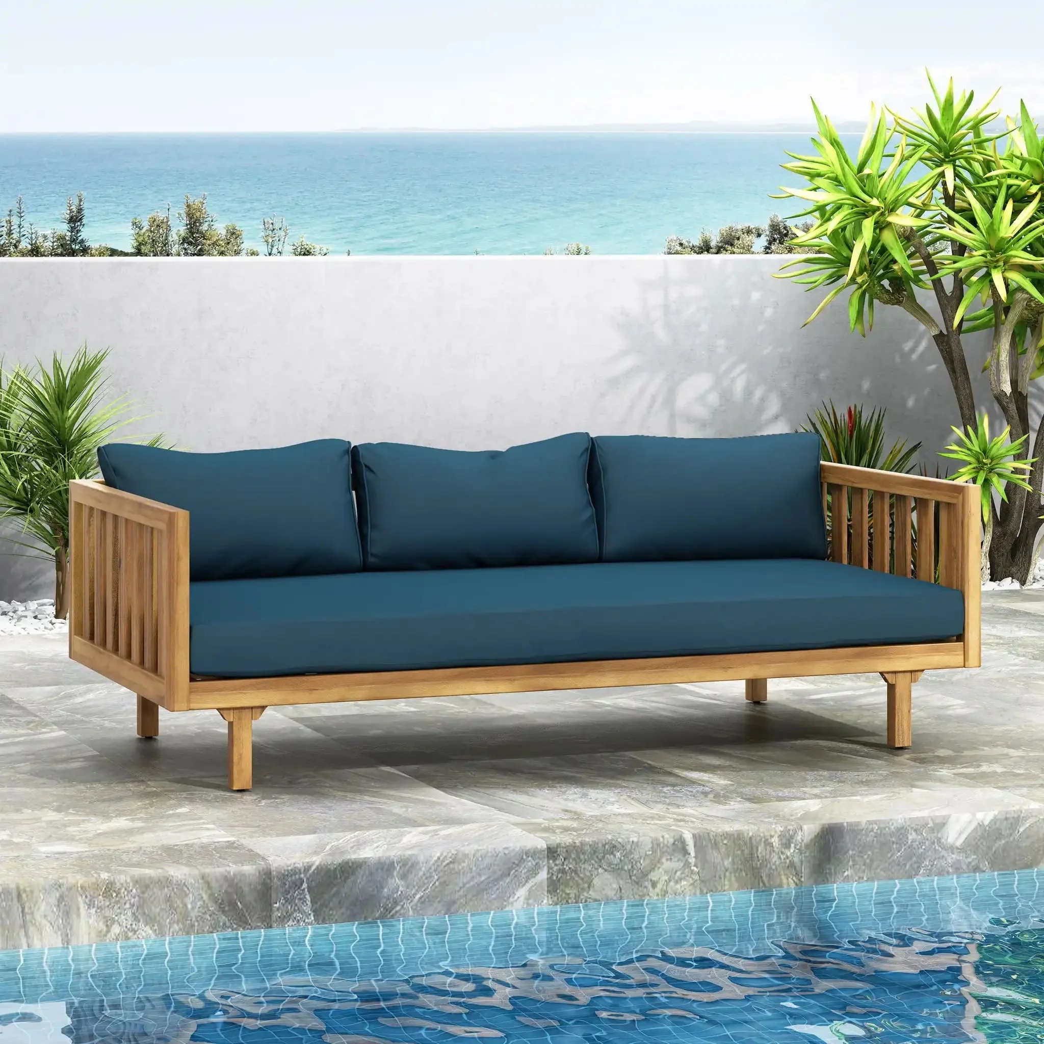 Claremont - 3 Seater Daybed Teak Acacia Wood Water Resistant Cushions - Image 22