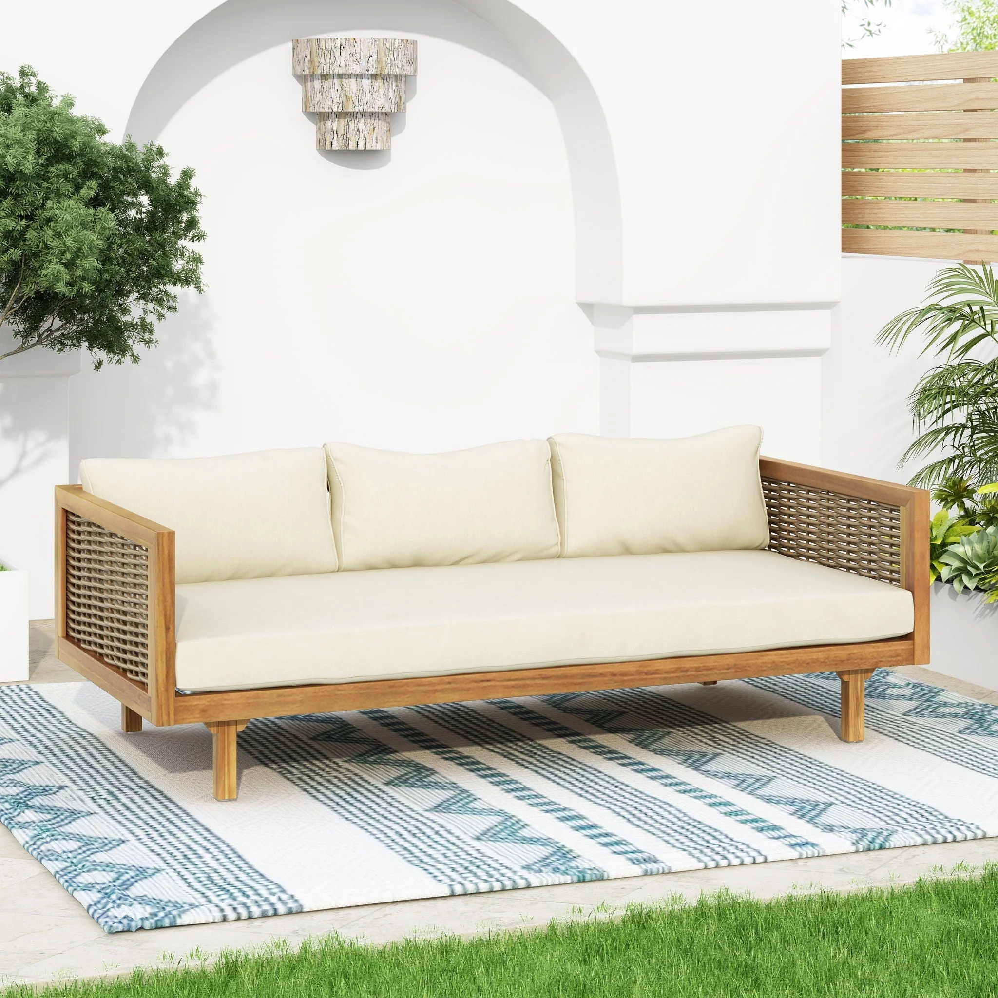 Claremont - 3 Seater Daybed Teak Acacia Wood Water Resistant Cushions - Image 23