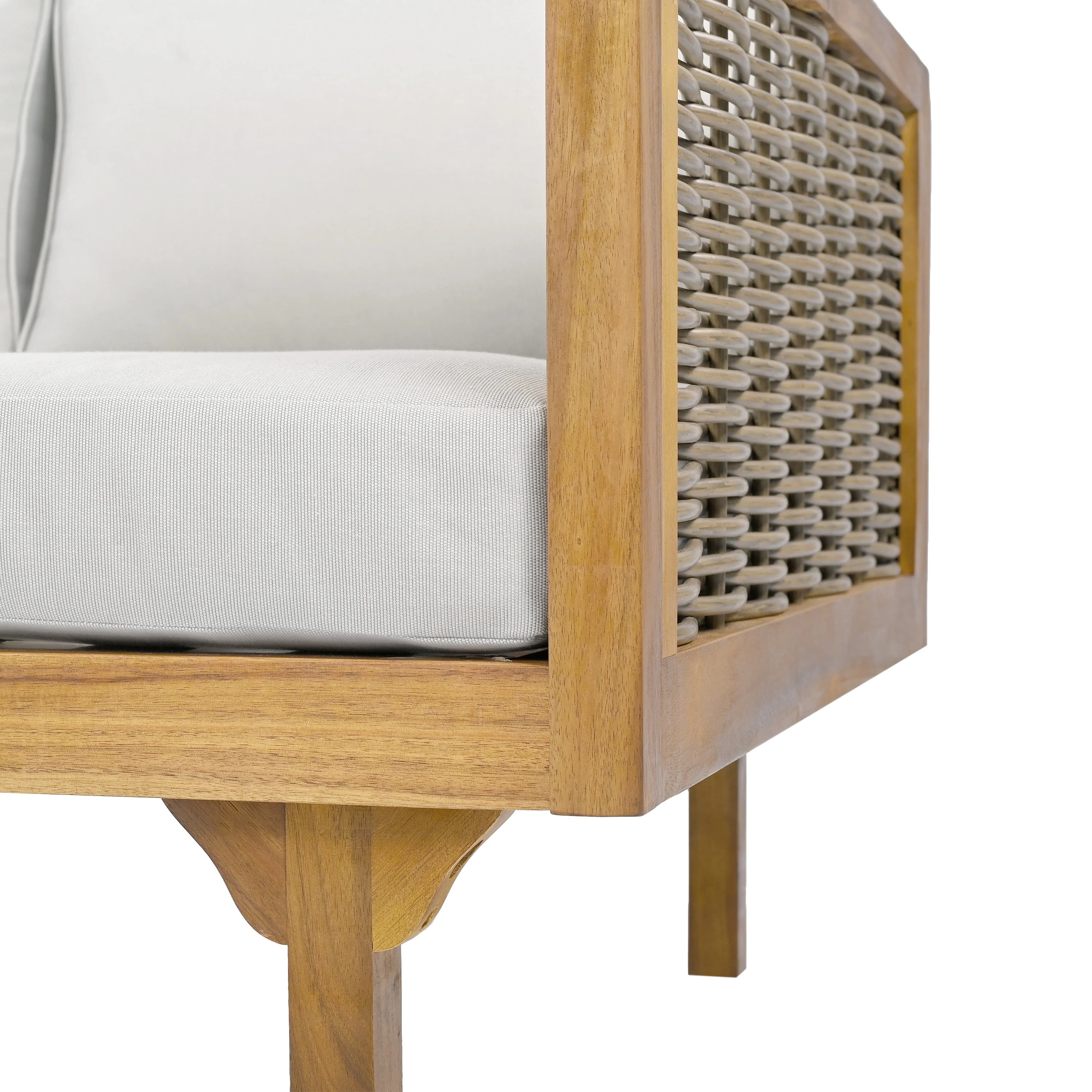 Claremont 3-Seater Daybed with Rattan Arms, Light Grey Cushion, Acacia Wood Frame - Image 10