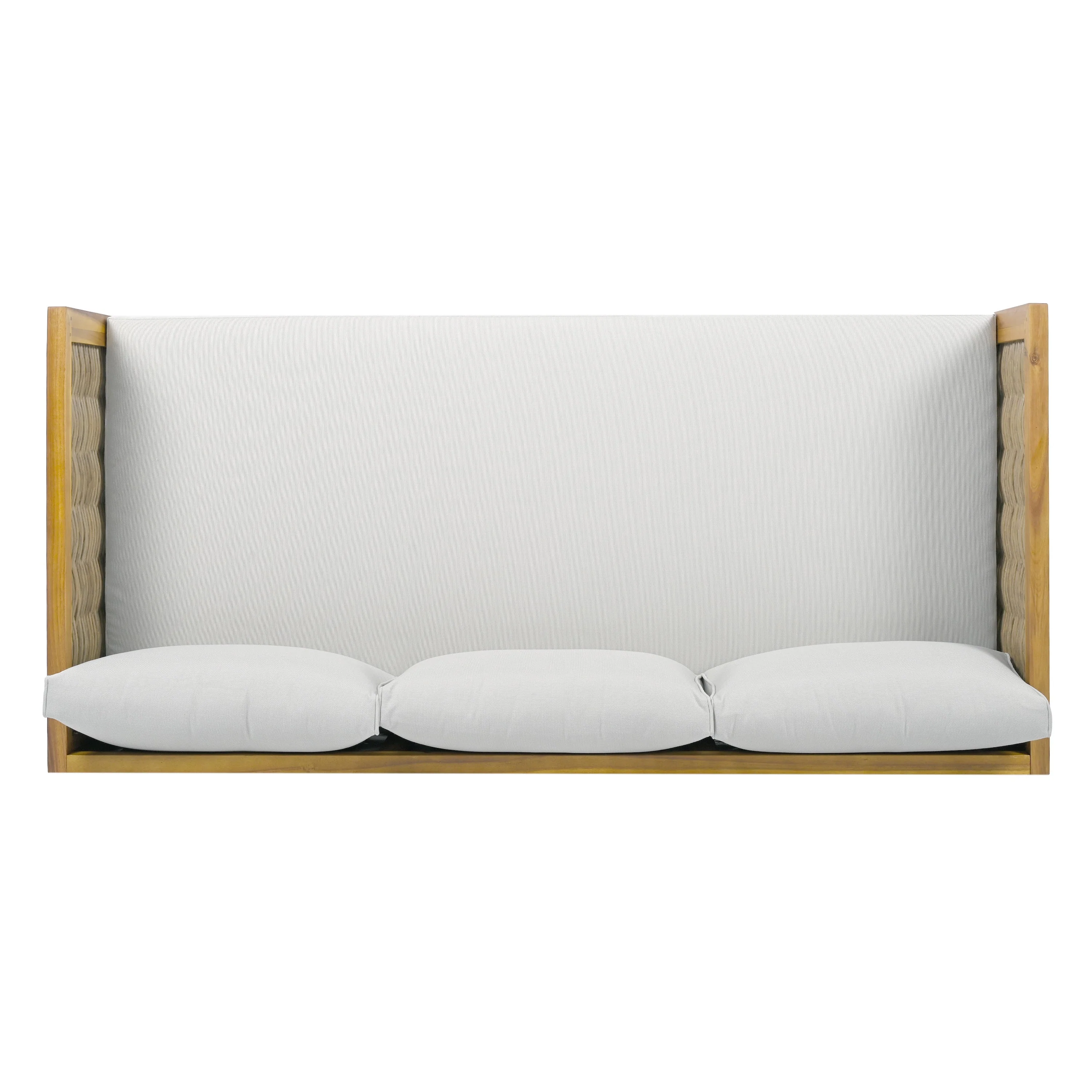 Claremont 3-Seater Daybed with Rattan Arms, Light Grey Cushion, Acacia Wood Frame - Image 6