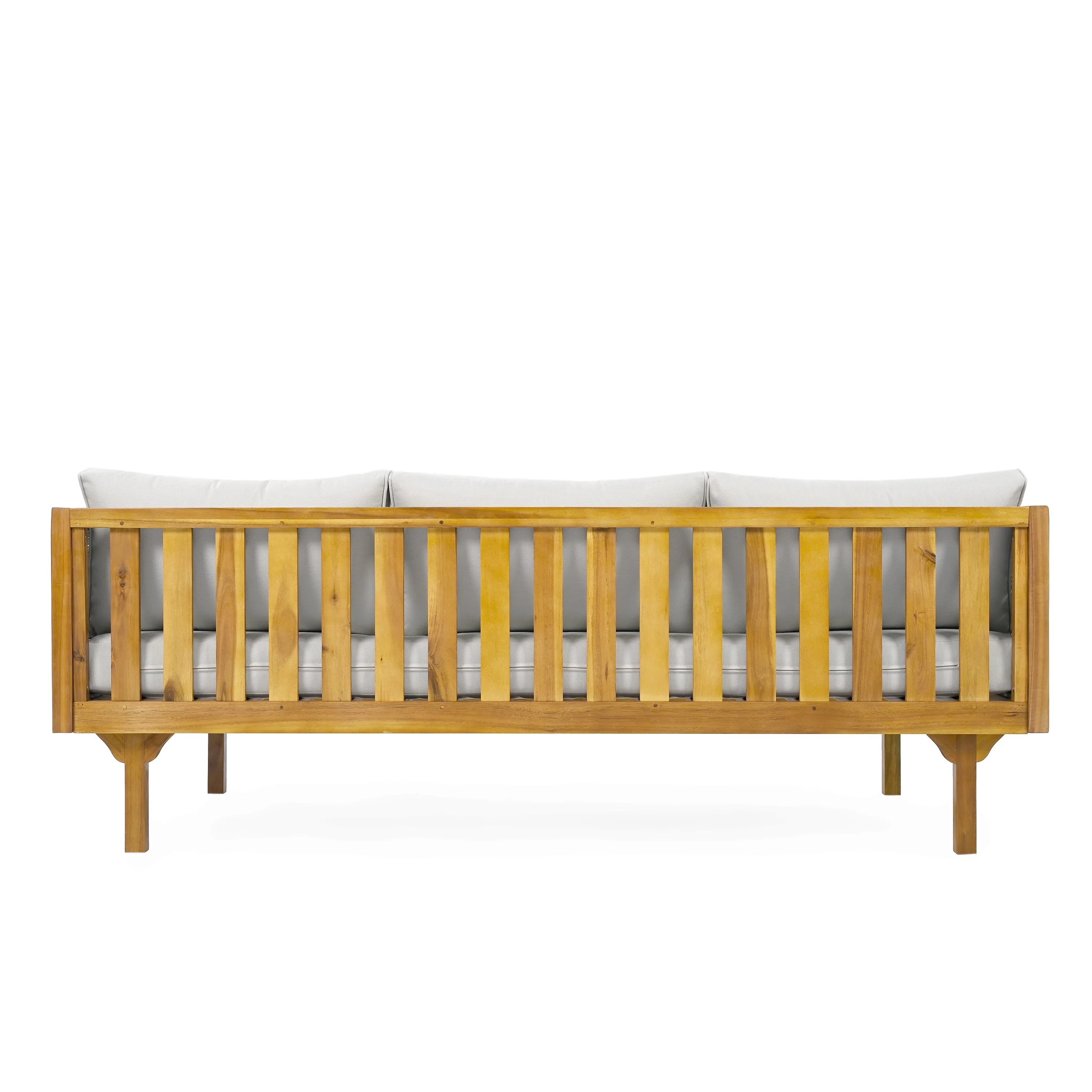 Claremont 3-Seater Daybed with Rattan Arms, Light Grey Cushion, Acacia Wood Frame - Image 9