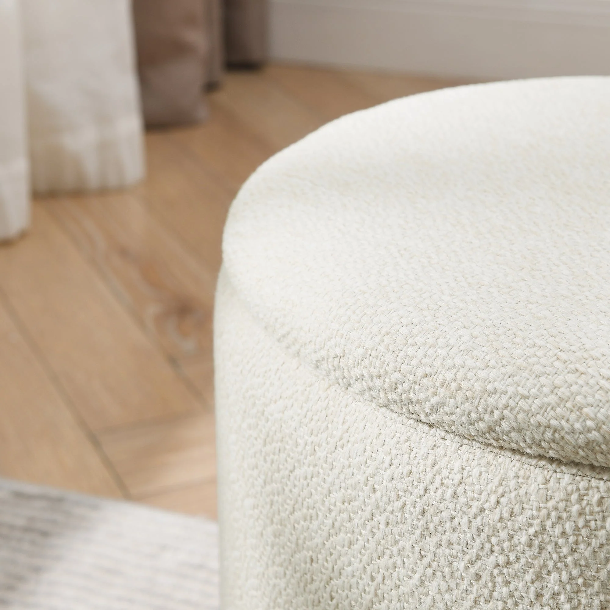 Classic 2-Piece Round Chenille Storage Ottoman Set with Drum Shaped Stool - Beige - Image 11