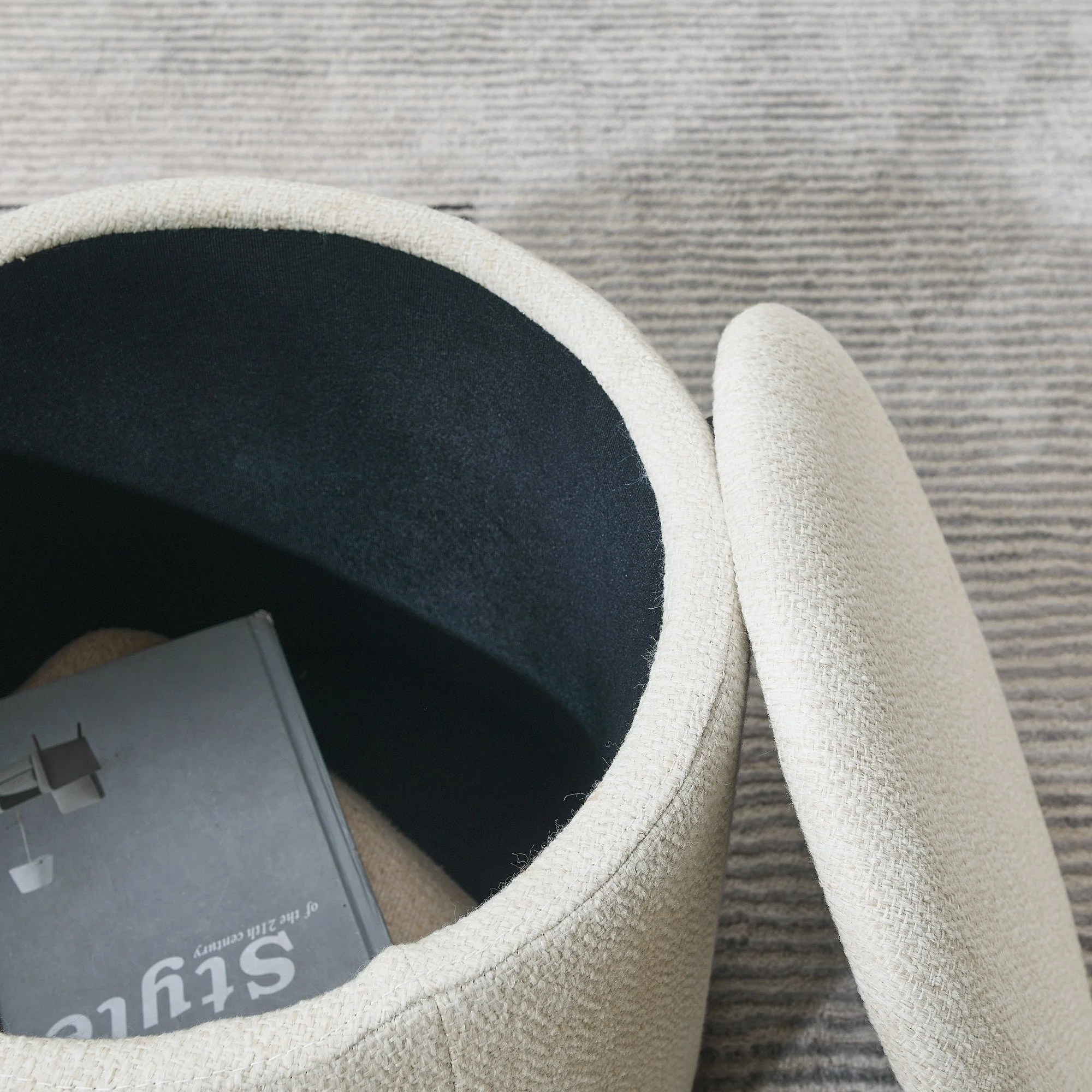 Classic 2-Piece Round Chenille Storage Ottoman Set with Drum Shaped Stool - Beige - Image 15