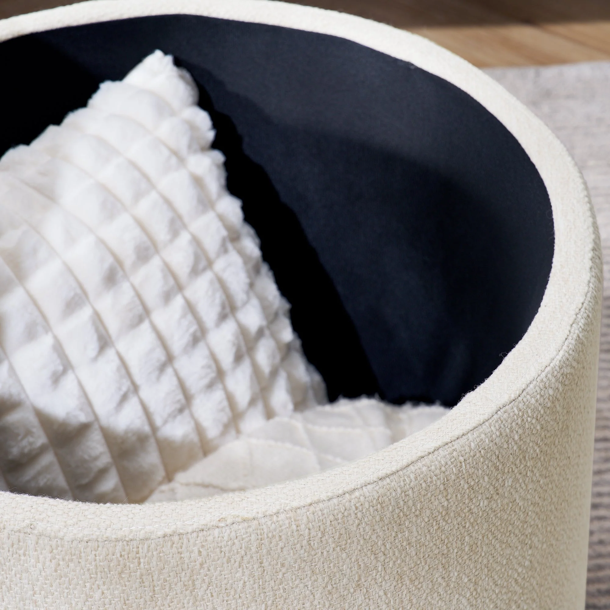 Classic 2-Piece Round Chenille Storage Ottoman Set with Drum Shaped Stool - Beige - Image 8