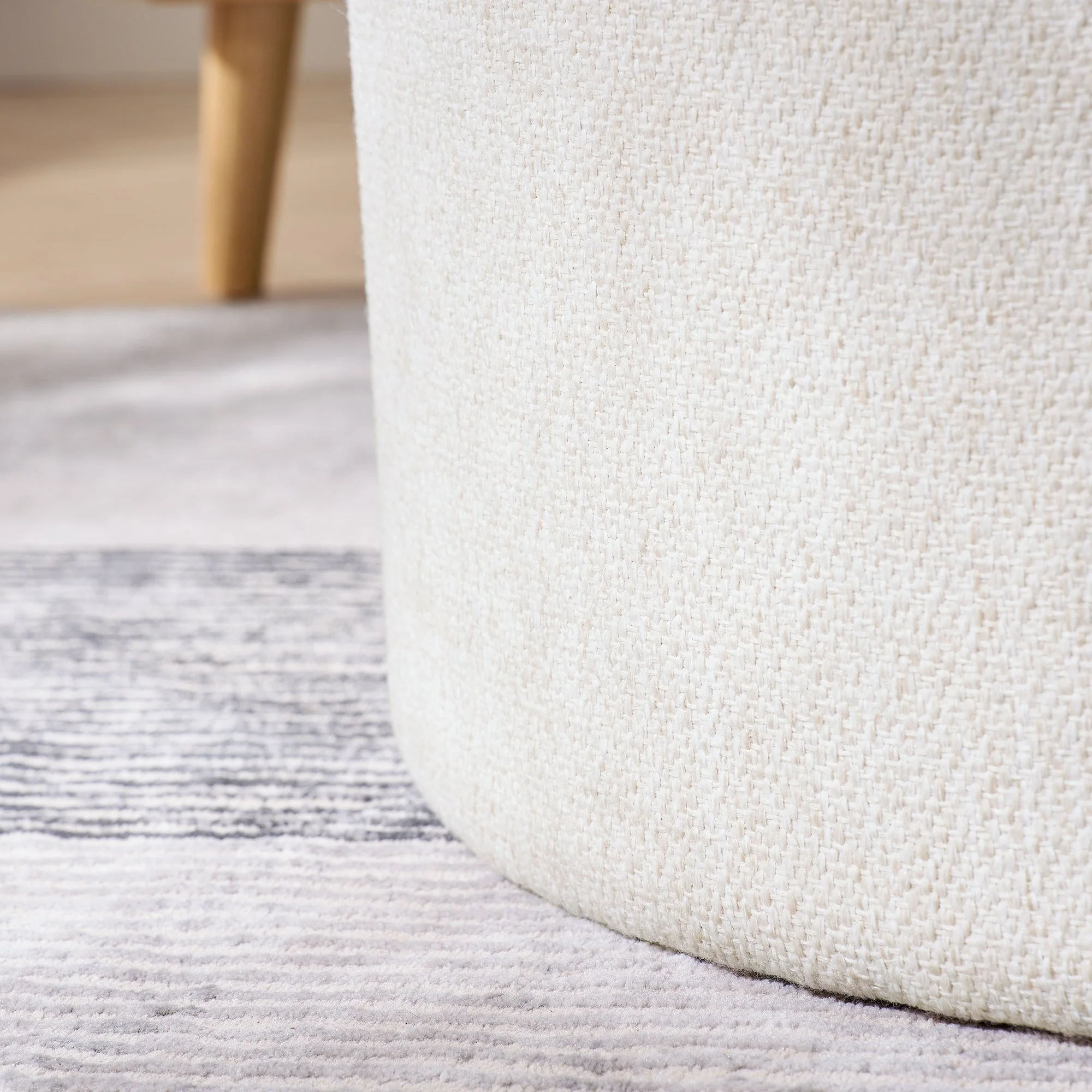 Classic 2-Piece Round Chenille Storage Ottoman Set with Drum Shaped Stool - Beige - Image 9