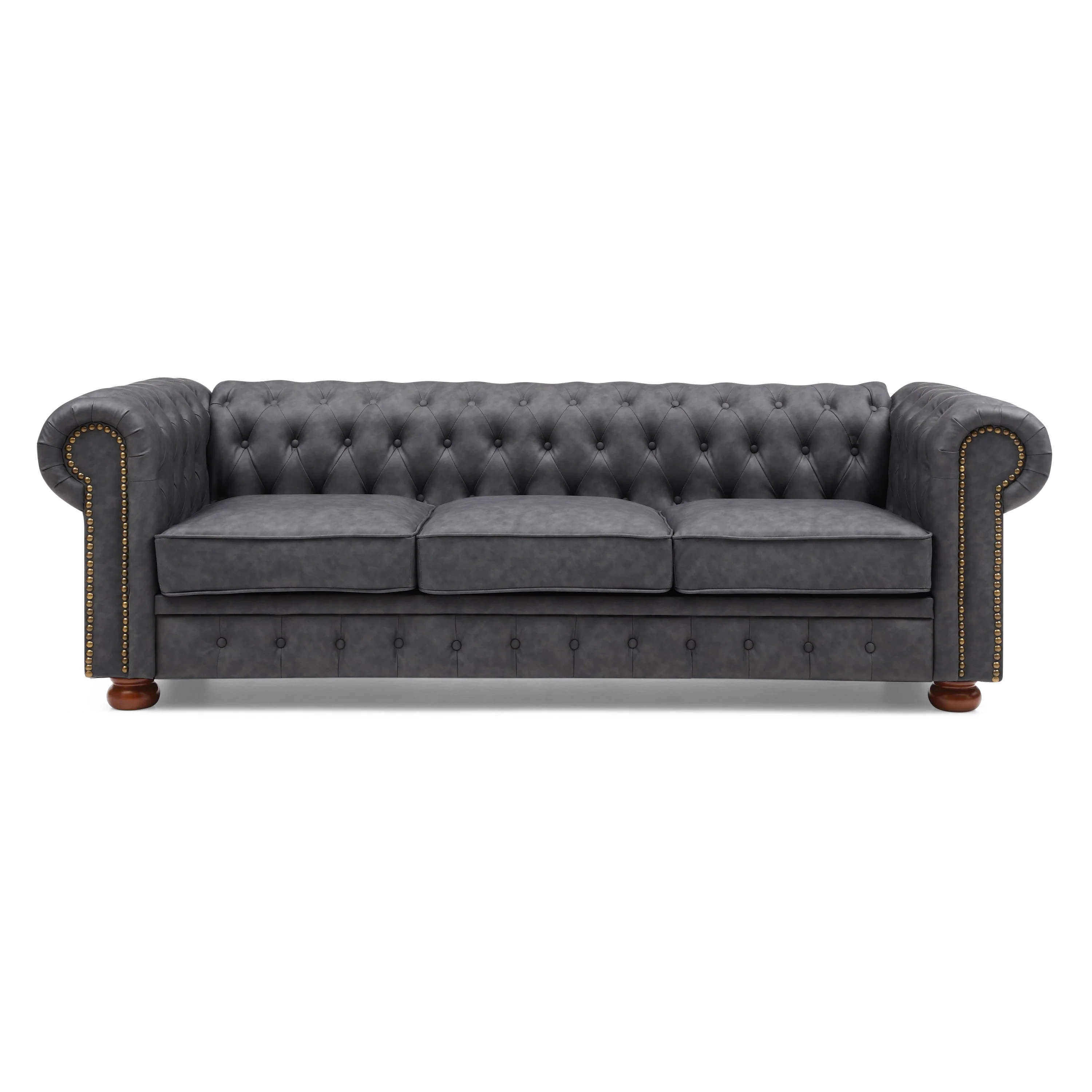 Classic Chesterfield Sofa Dark Grey Faux Leather - Image 8
