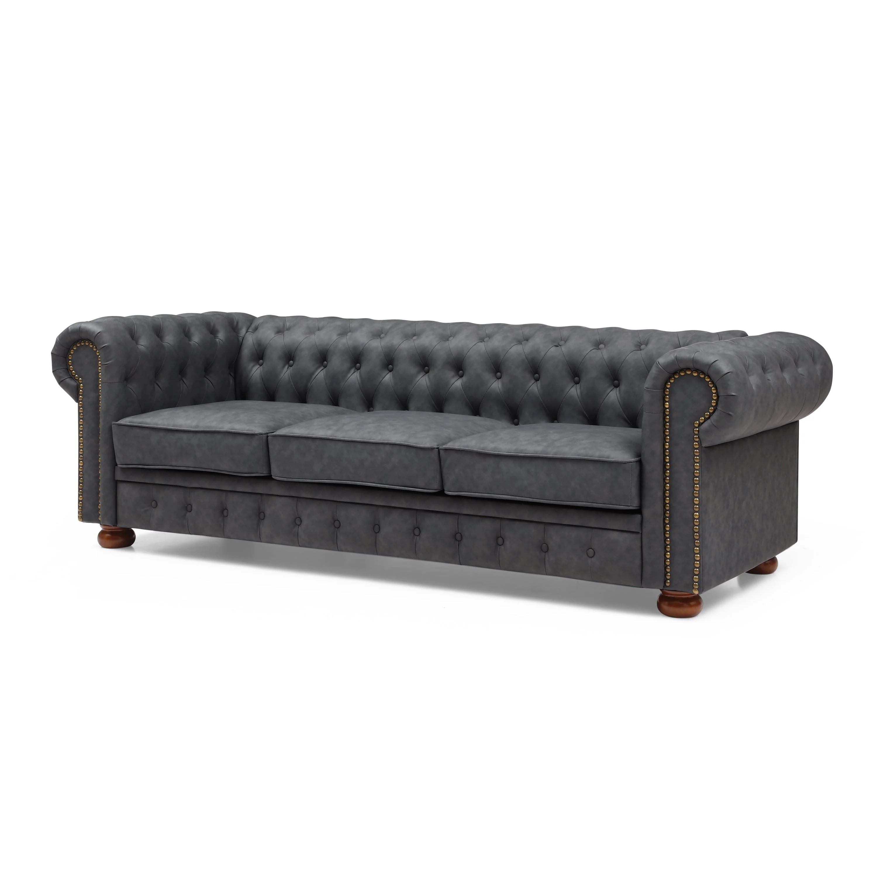 Classic Chesterfield Sofa Dark Grey Faux Leather - Image 9
