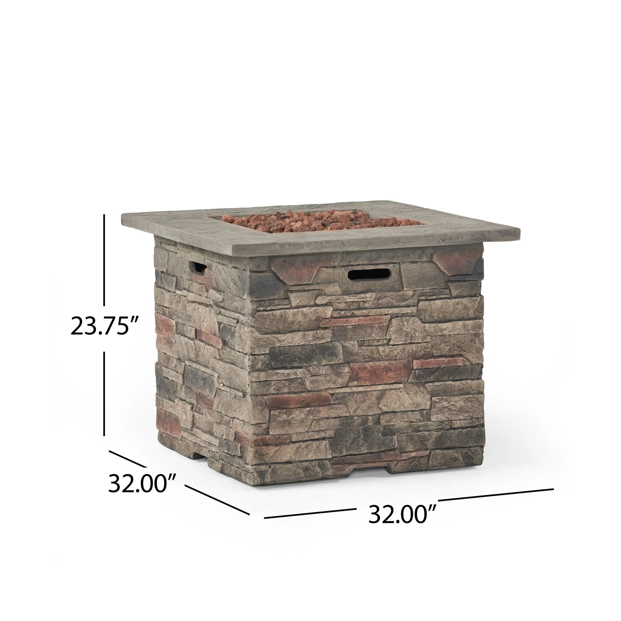 Classic Design Square Fire Pit with Top and 40,000 BTU Heat Output - Stone Gray - Image 4