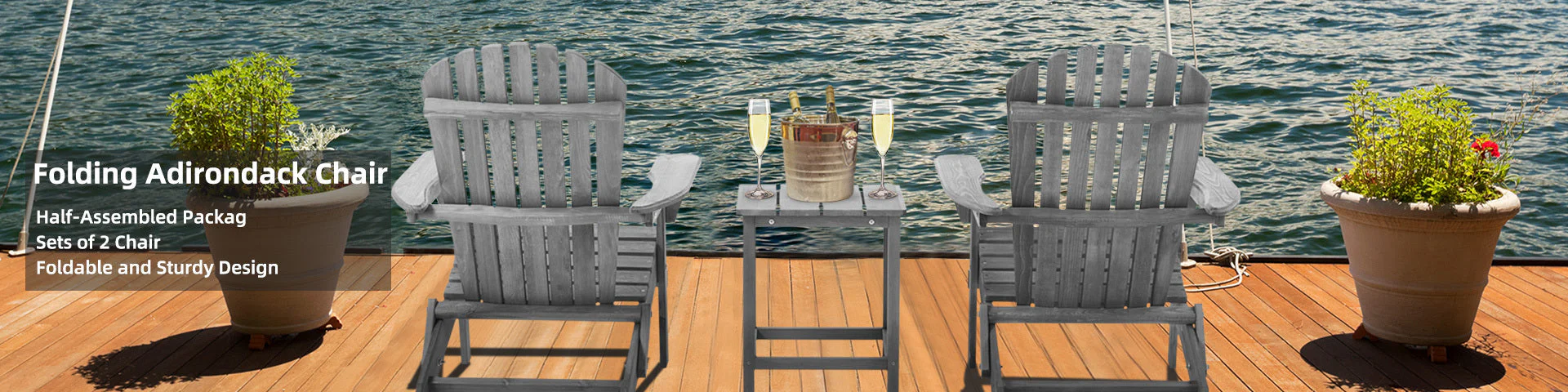 Classic Gray Cedar Wood Lounge Patio Chair Set of 2 for Garden and Outdoor Use - Image 10