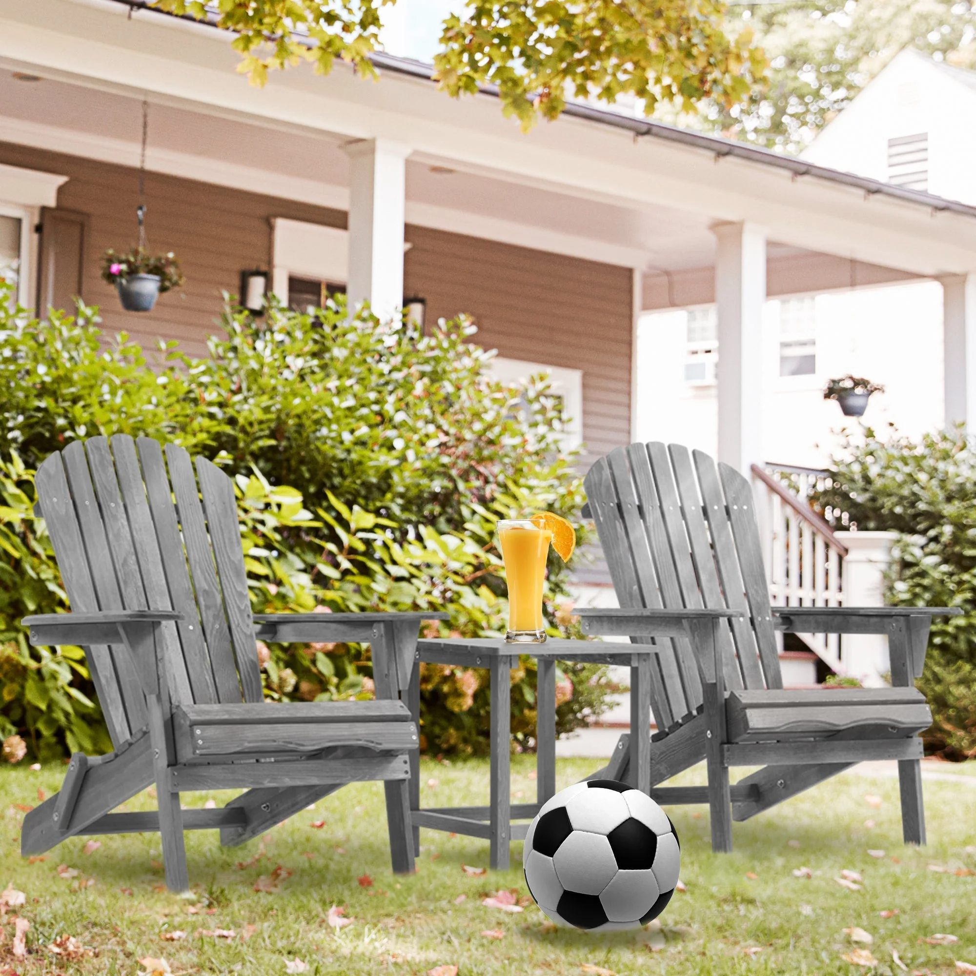 Classic Gray Cedar Wood Lounge Patio Chair Set of 2 for Garden and Outdoor Use - Image 2