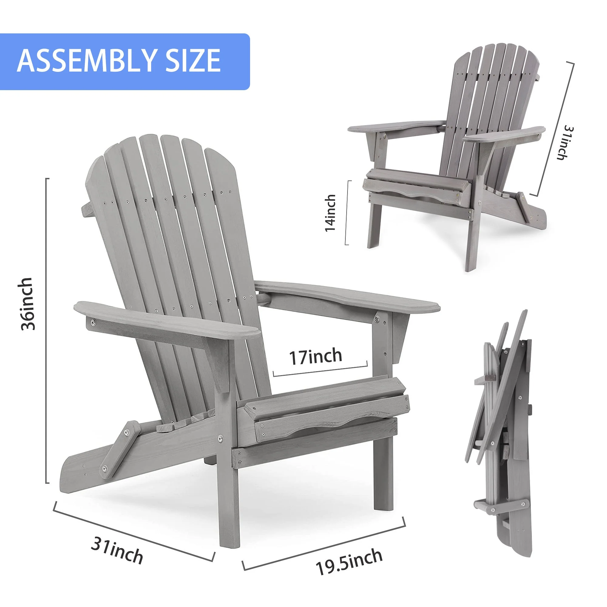 Classic Gray Cedar Wood Lounge Patio Chair Set of 2 for Garden and Outdoor Use - Image 3
