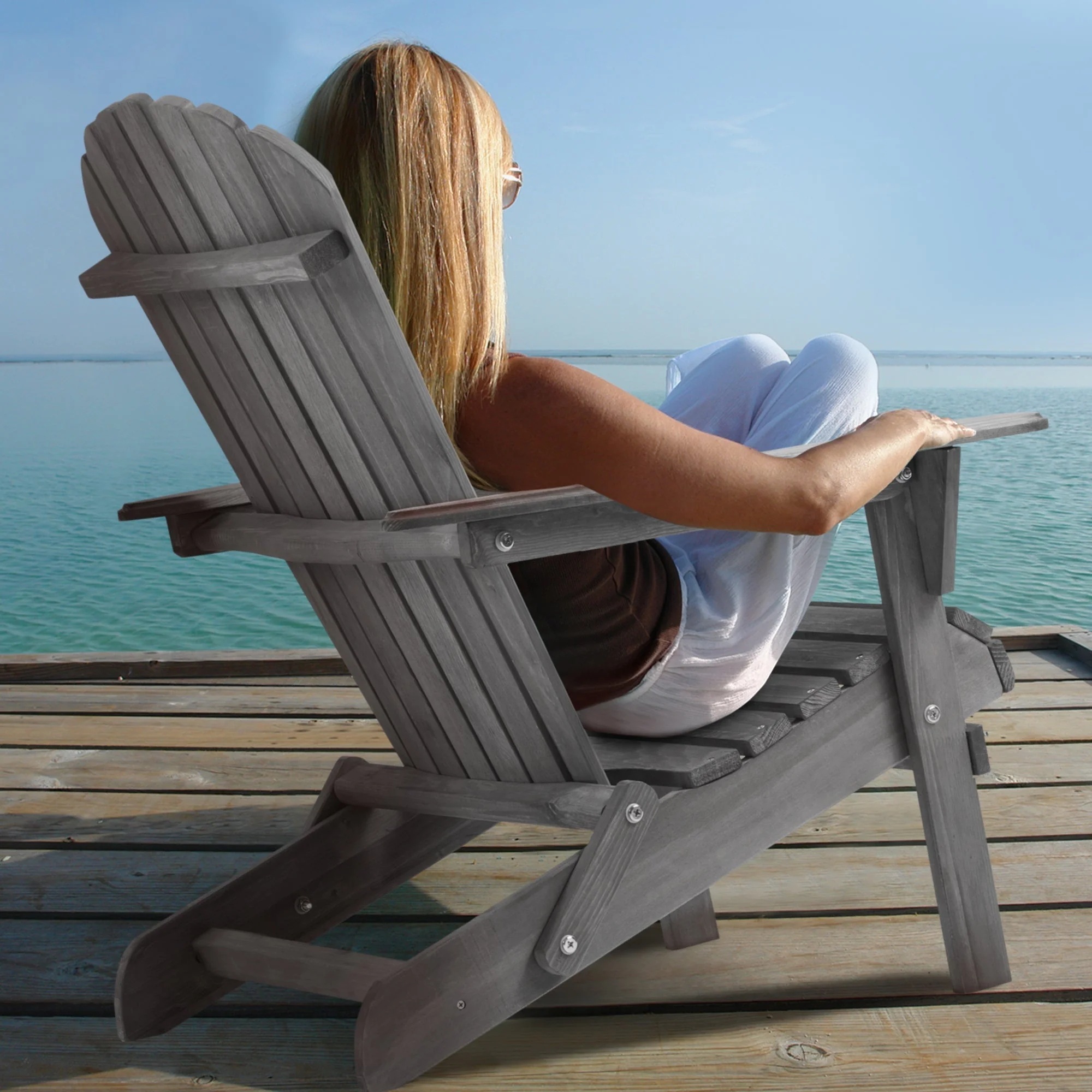 Classic Gray Cedar Wood Lounge Patio Chair Set of 2 for Garden and Outdoor Use - Image 9