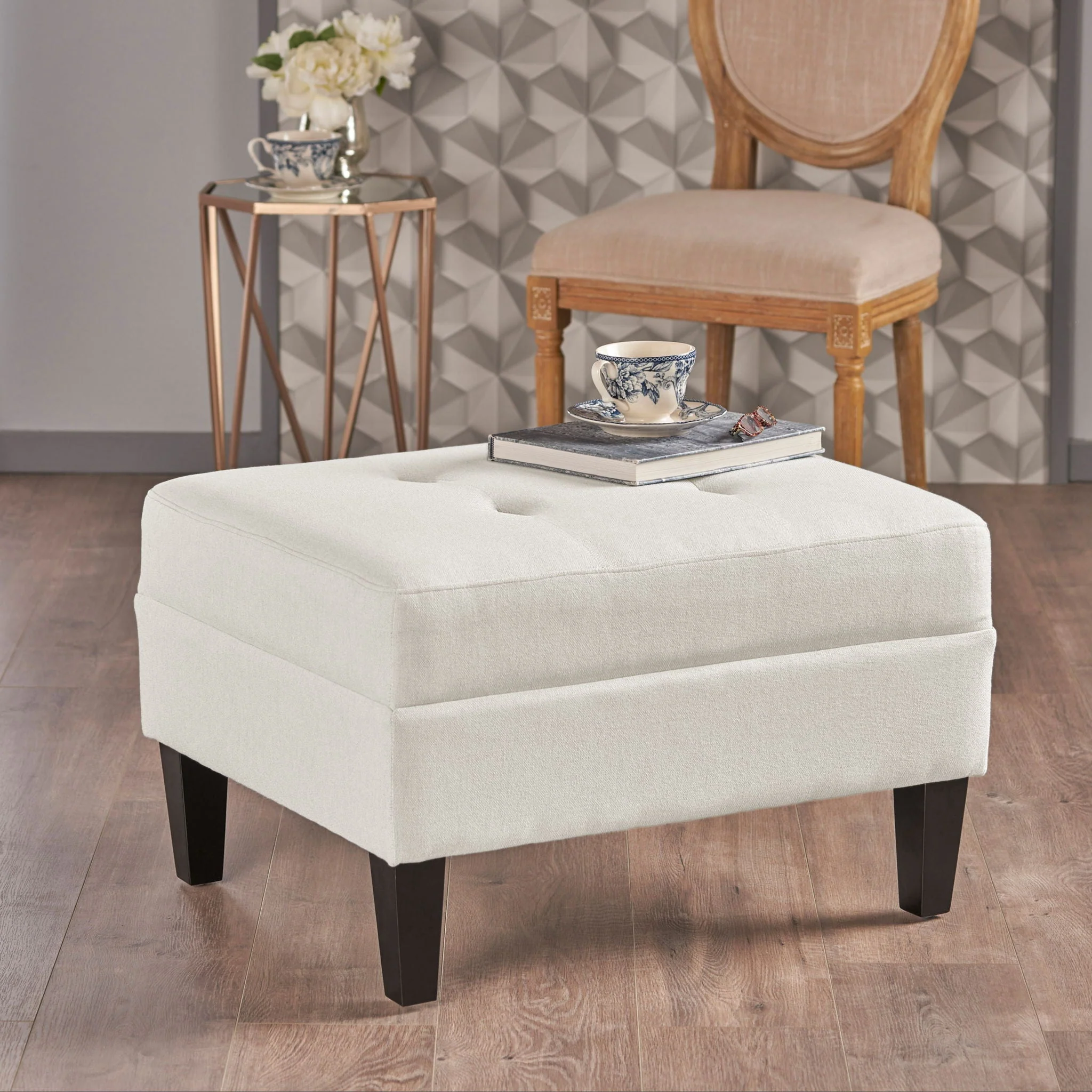 Classic Ottoman With Birch Wood Legs And Fabric Upholstery - Image 10