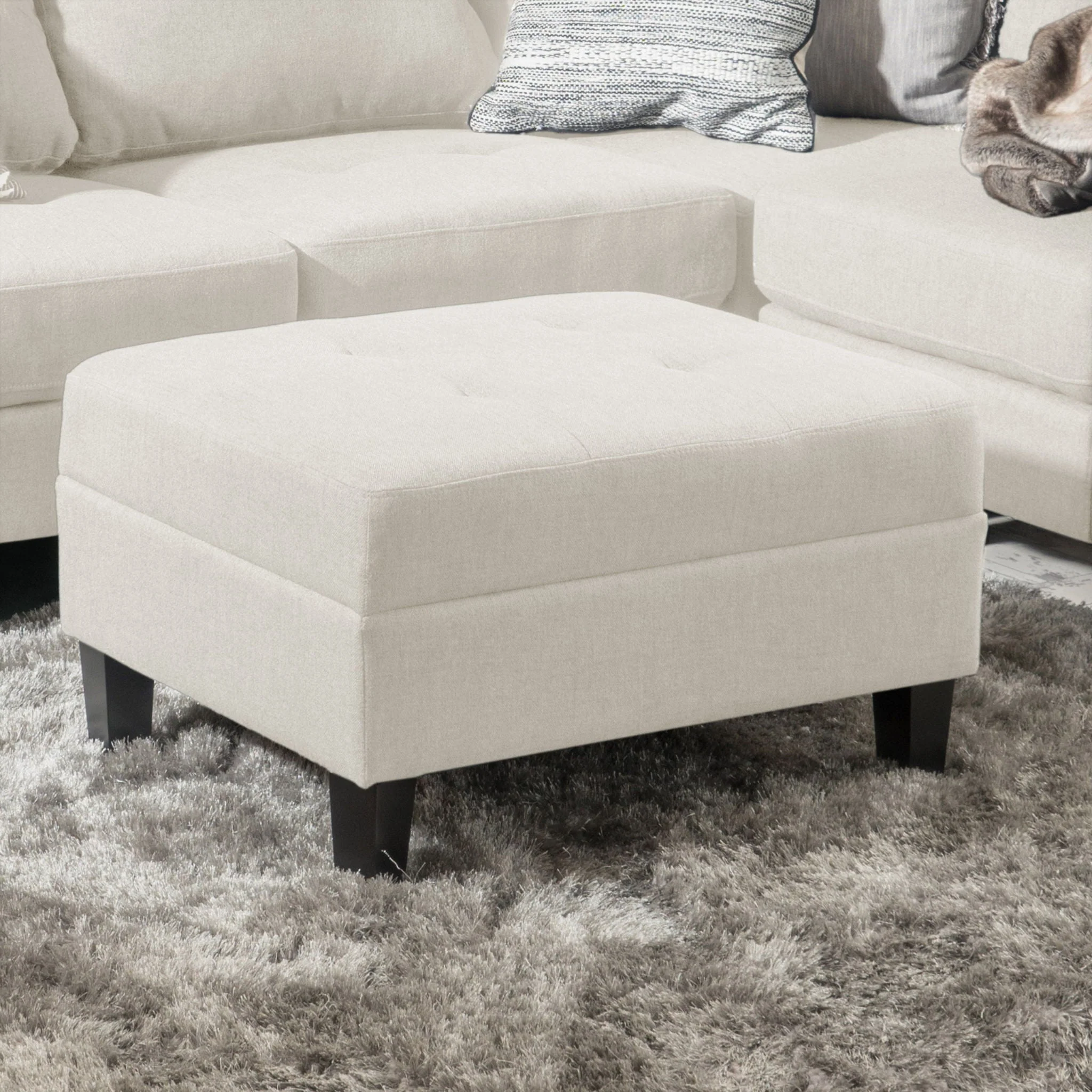 Classic Ottoman With Birch Wood Legs And Fabric Upholstery - Image 11