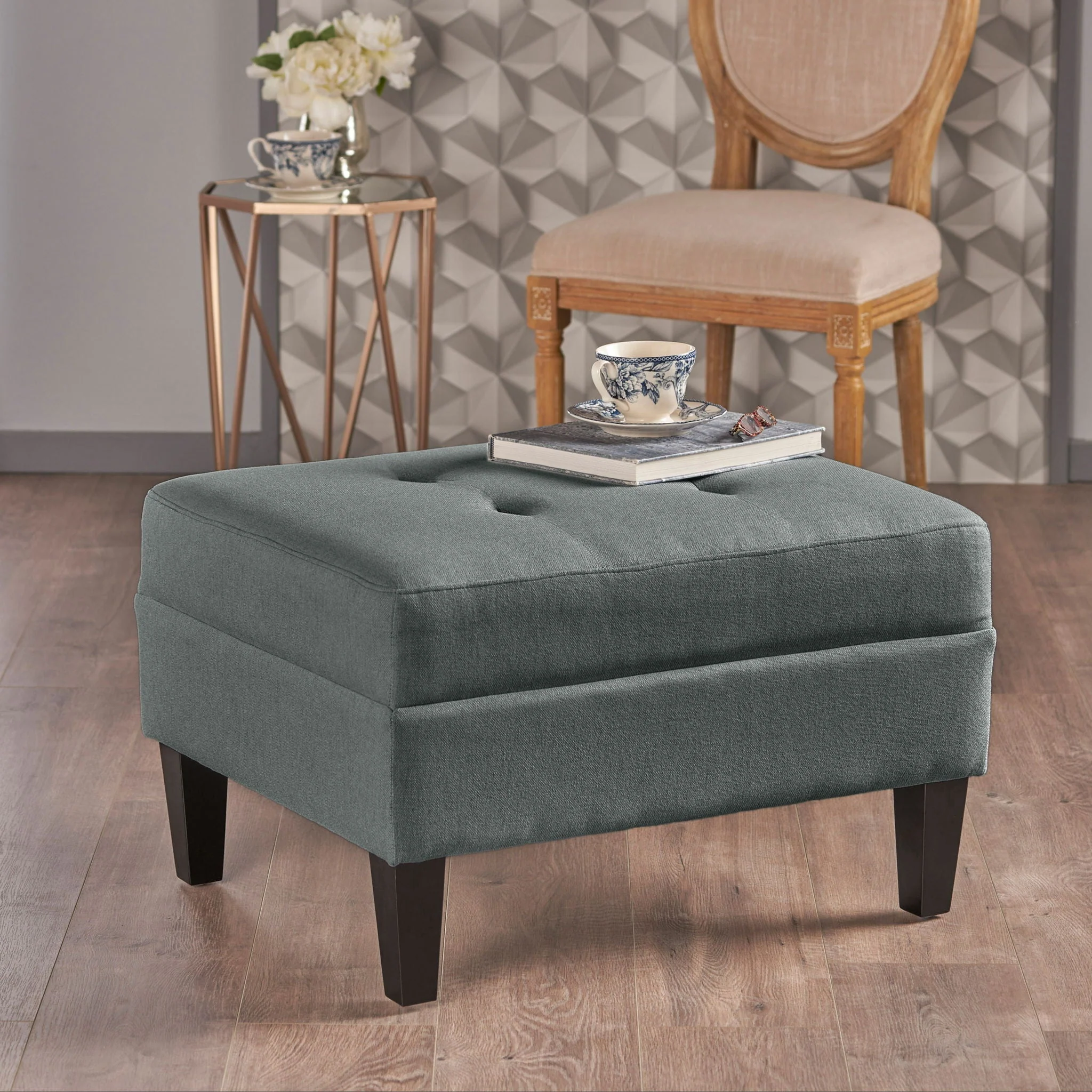Classic Ottoman With Birch Wood Legs And Fabric Upholstery - Image 5