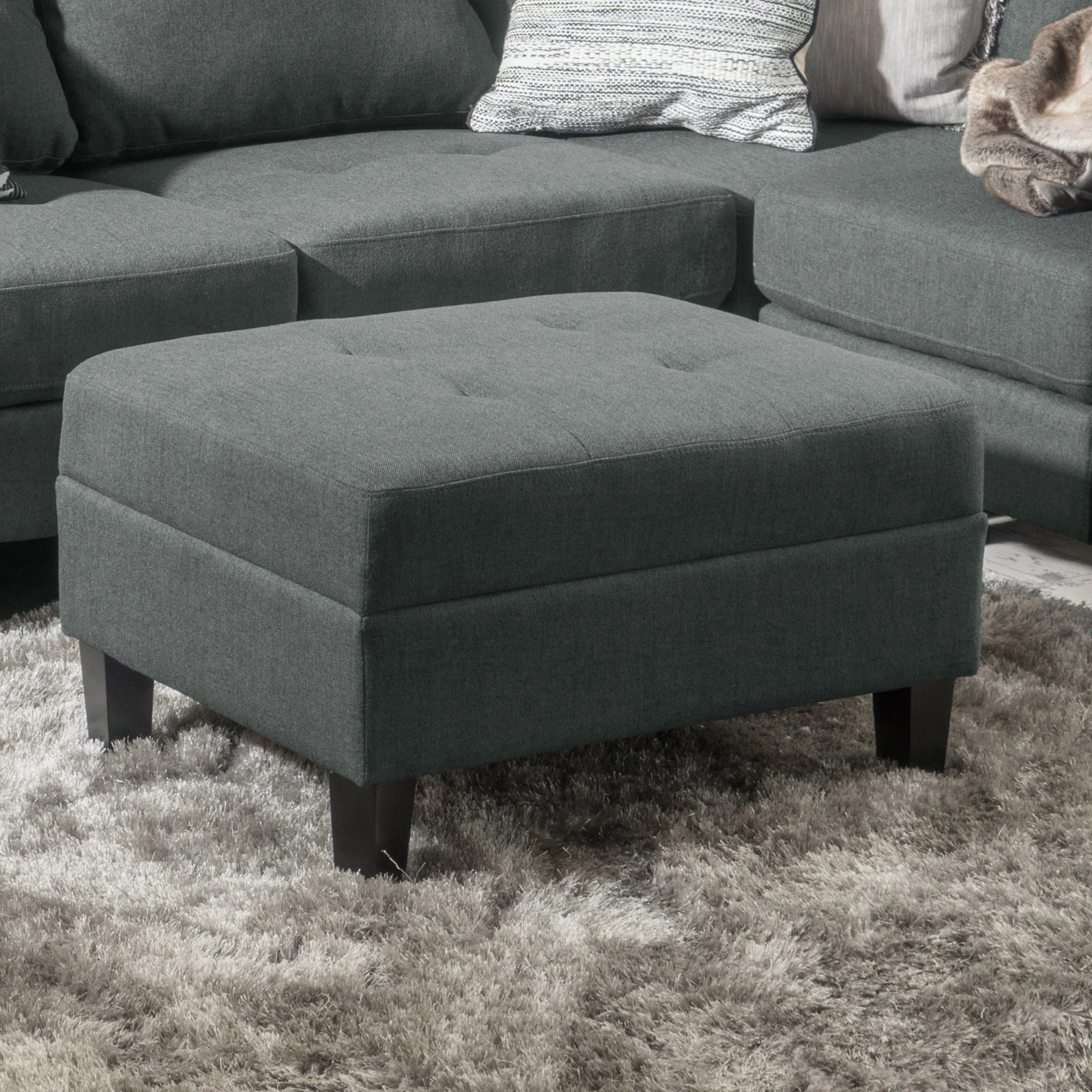 Classic Ottoman With Birch Wood Legs And Fabric Upholstery - Image 6