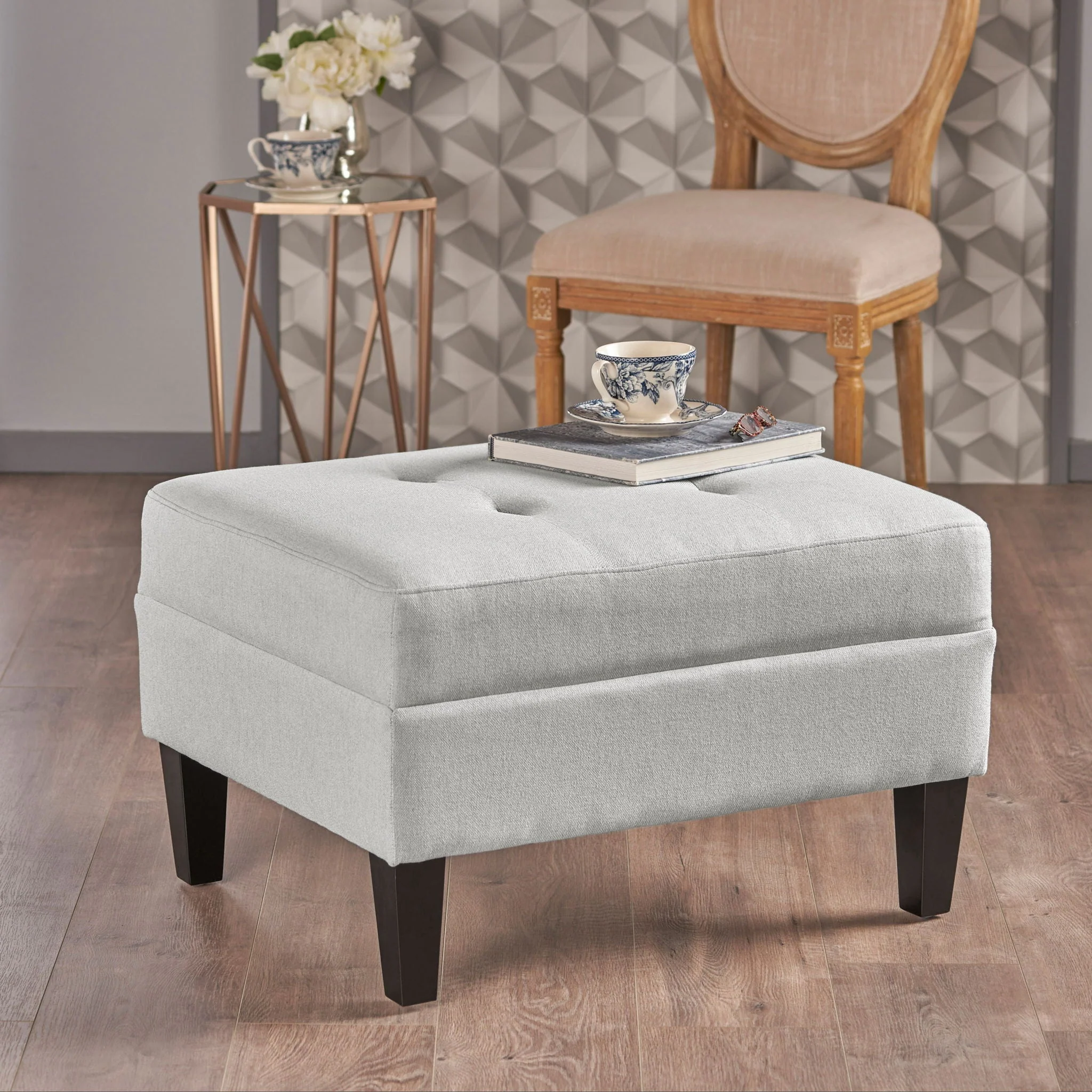 Classic Ottoman With Birch Wood Legs And Fabric Upholstery - Image 7
