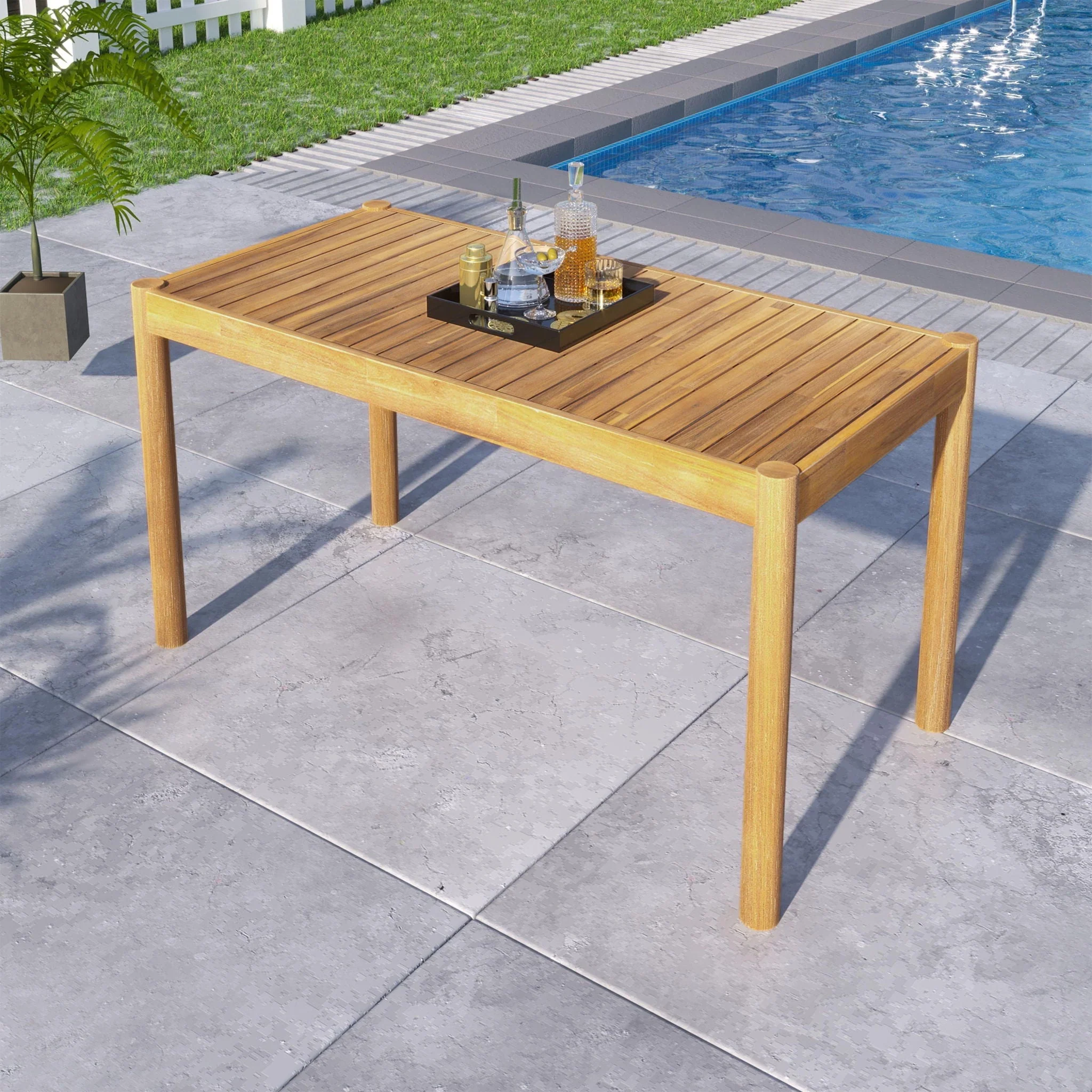 Classic Patio Dining Table, Acacia Wood - Light Teak - Image 3