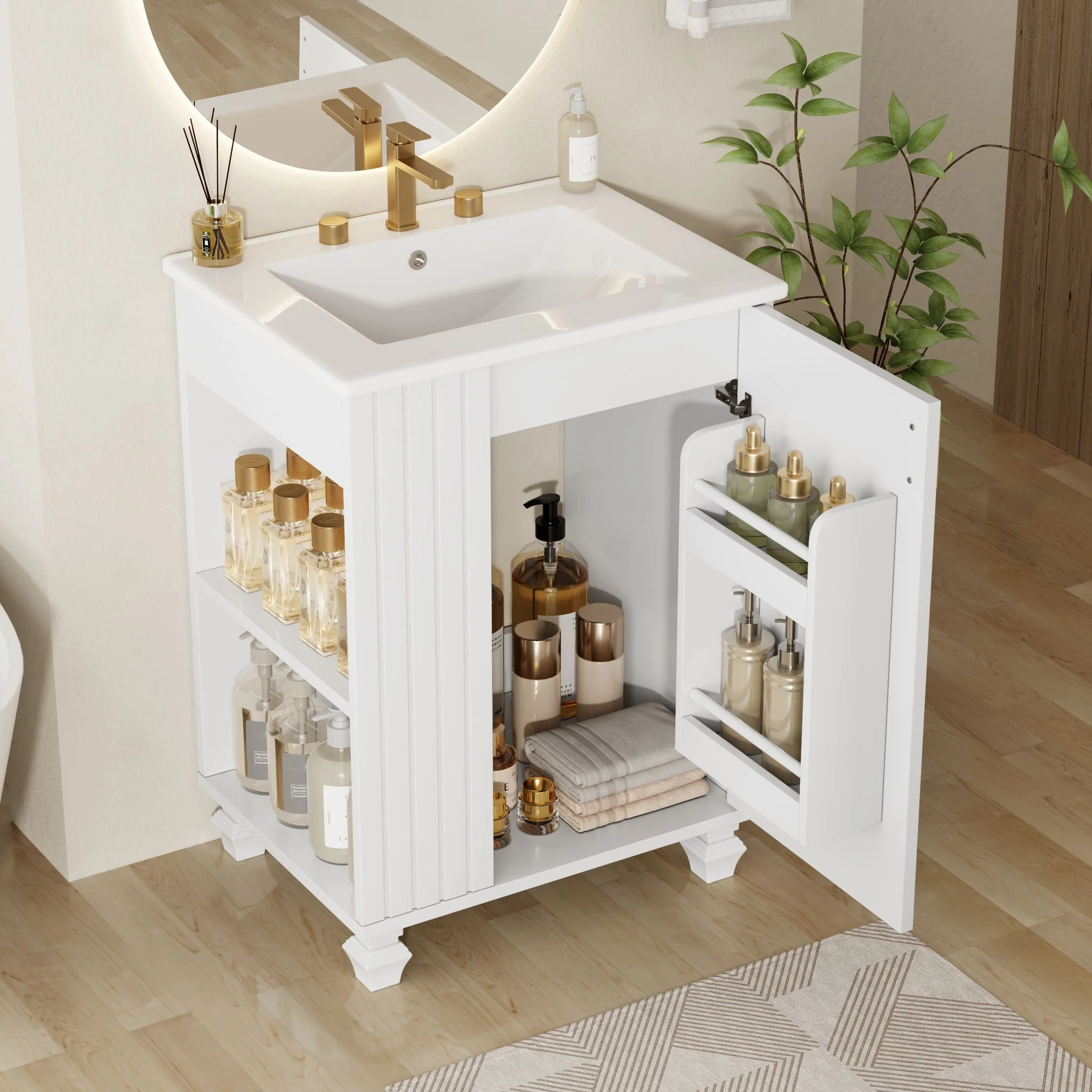 Classic Retro Bathroom Vanity With Sink, Door Shelf, Side Open Storage Frame - Image 10