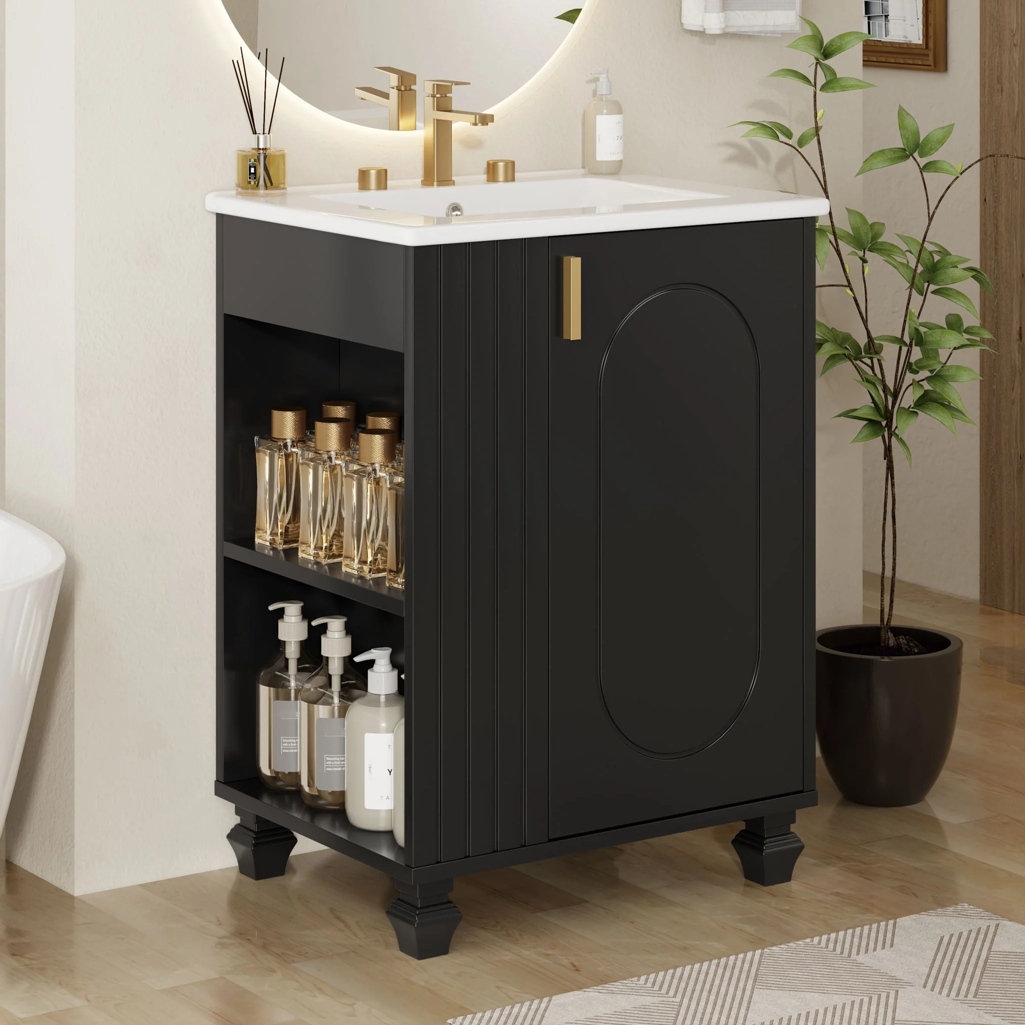Classic Retro Bathroom Vanity With Sink, Door Shelf, Side Open Storage Frame - Image 12