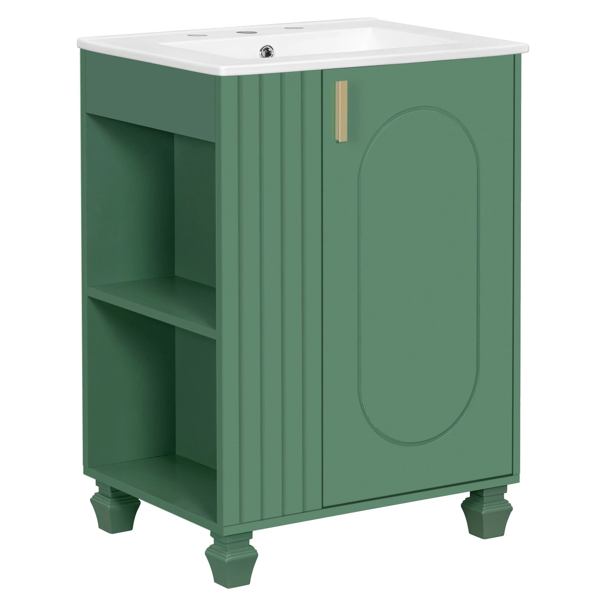 Classic Retro Bathroom Vanity With Sink, Door Shelf, Side Open Storage Frame - Image 2