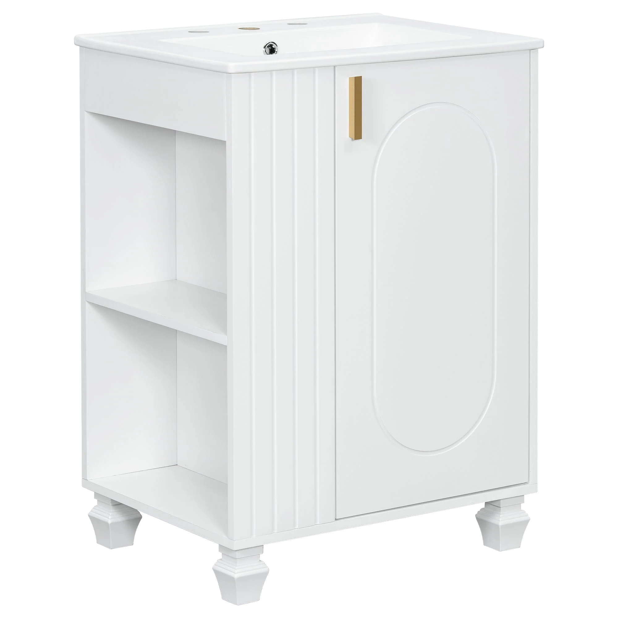 Classic Retro Bathroom Vanity With Sink, Door Shelf, Side Open Storage Frame - Image 3