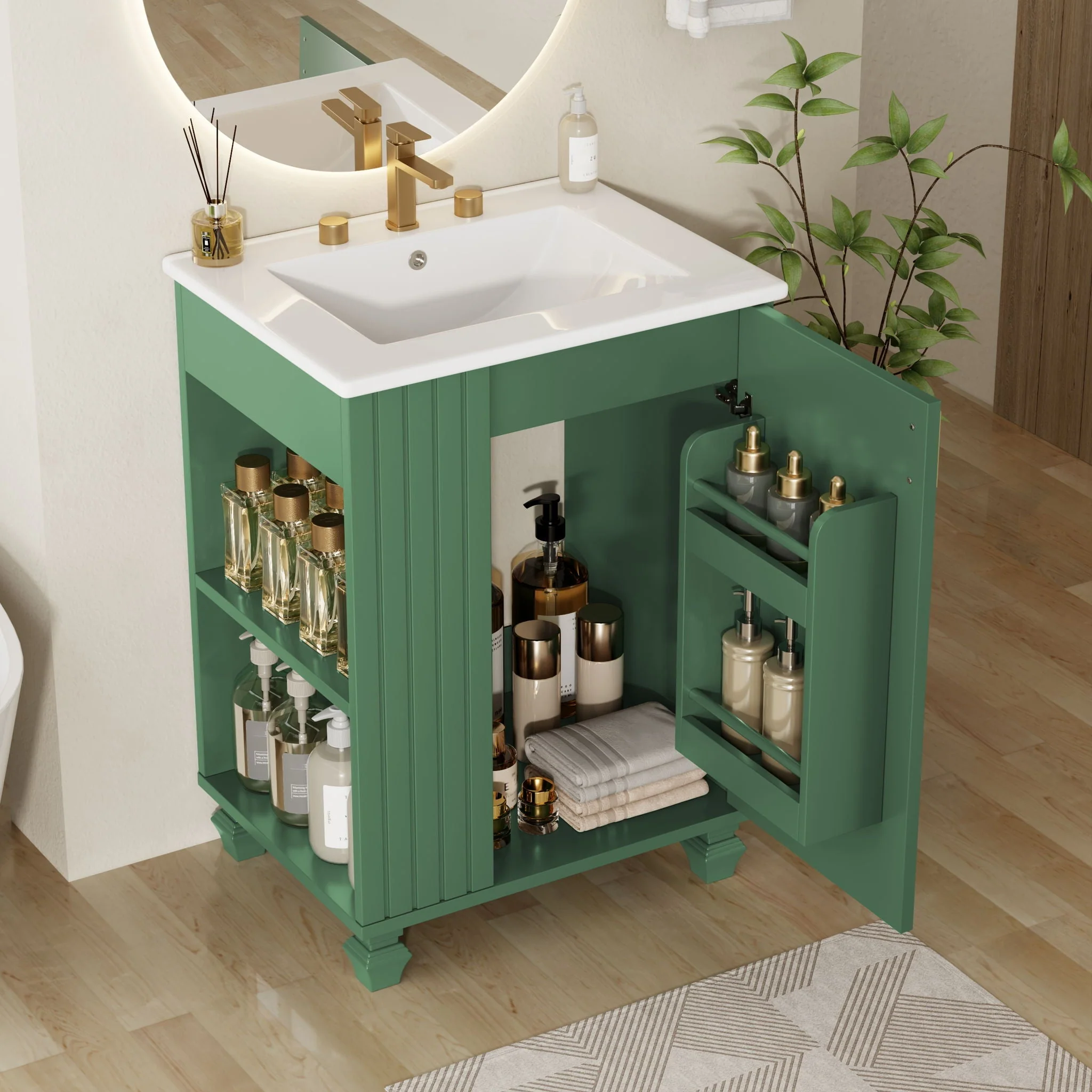 Classic Retro Bathroom Vanity With Sink, Door Shelf, Side Open Storage Frame - Image 4