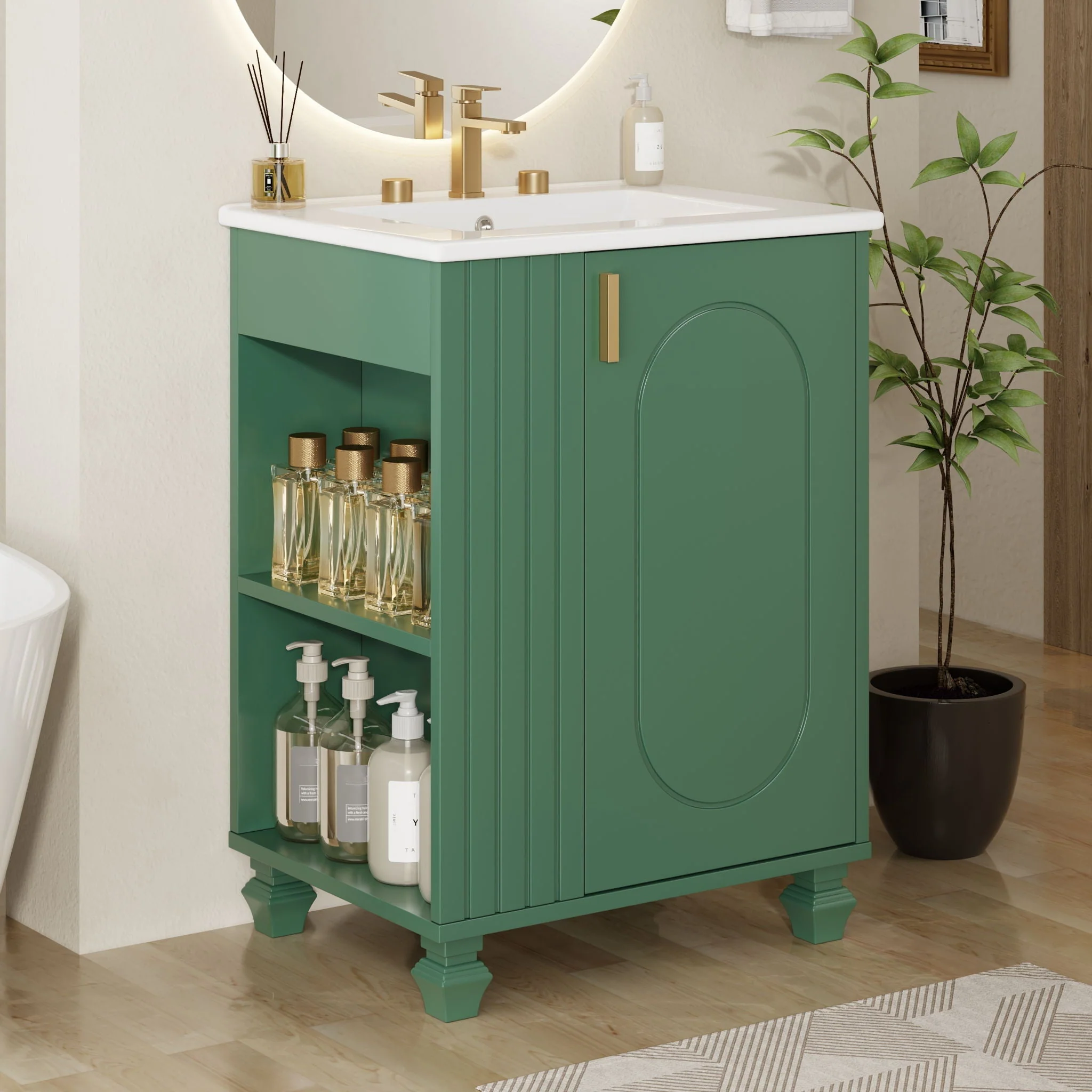 Classic Retro Bathroom Vanity With Sink, Door Shelf, Side Open Storage Frame - Image 5