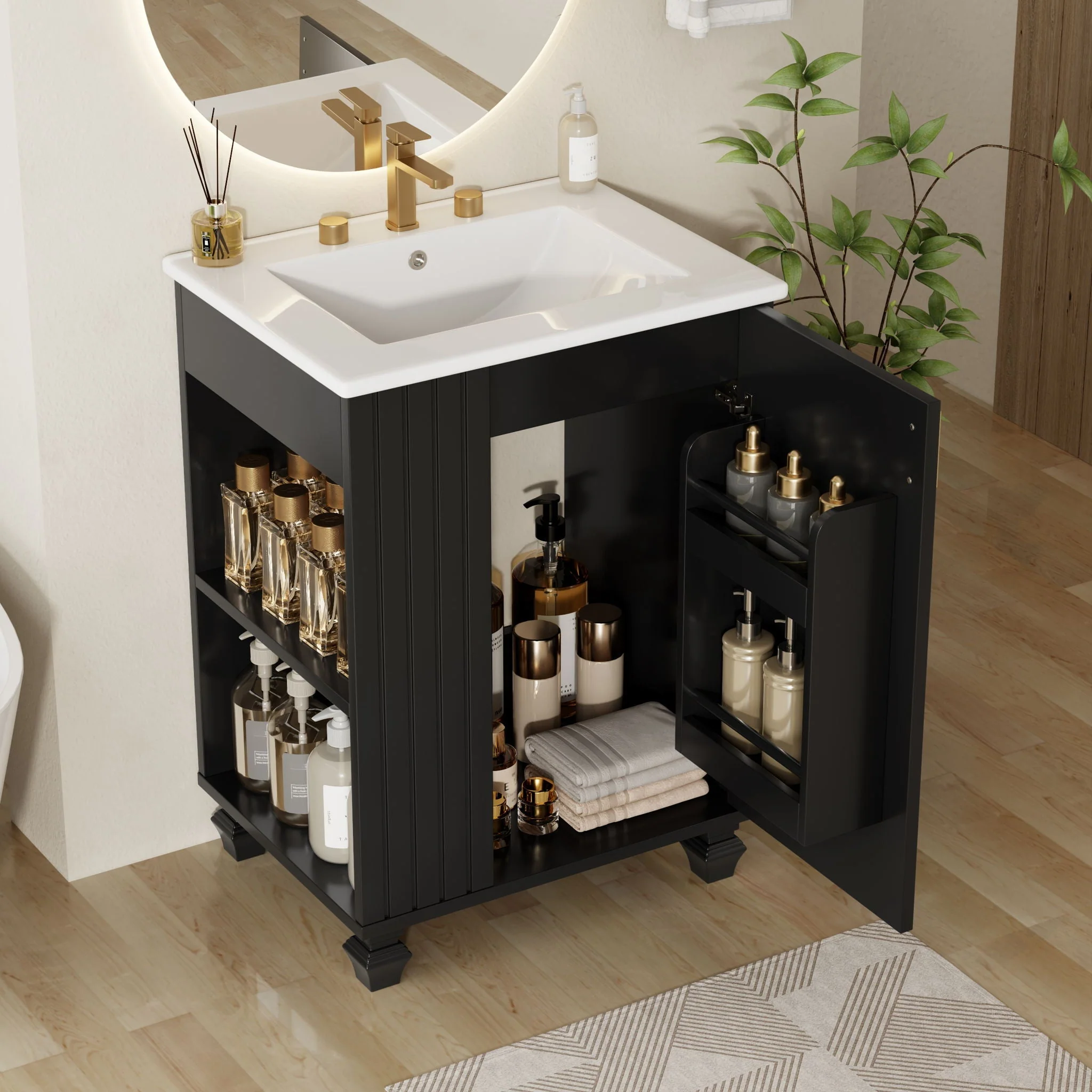 Classic Retro Bathroom Vanity With Sink, Door Shelf, Side Open Storage Frame - Image 6