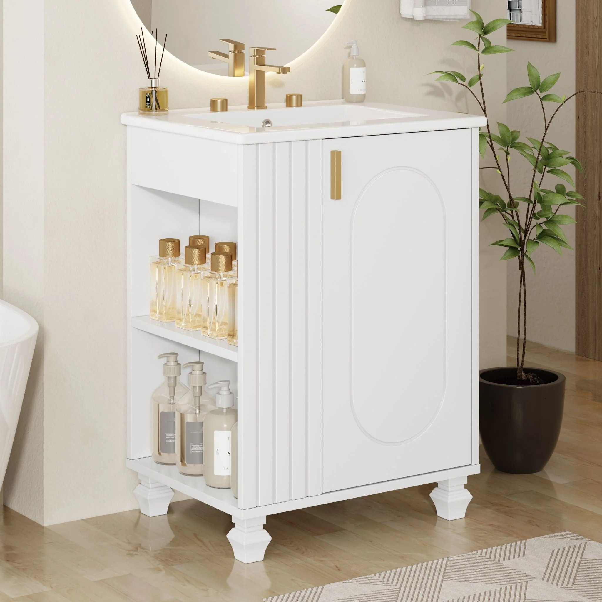 Classic Retro Bathroom Vanity With Sink, Door Shelf, Side Open Storage Frame - Image 7