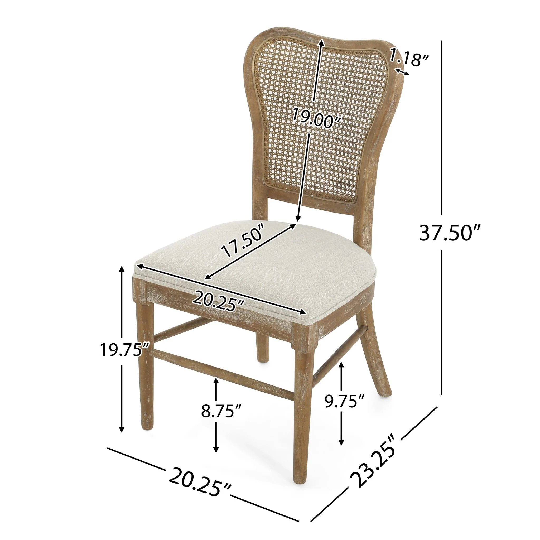Classic Retro Dining Chair (Set of 2) with Rattan Backrest - Dark Brown / Beige - Image 4