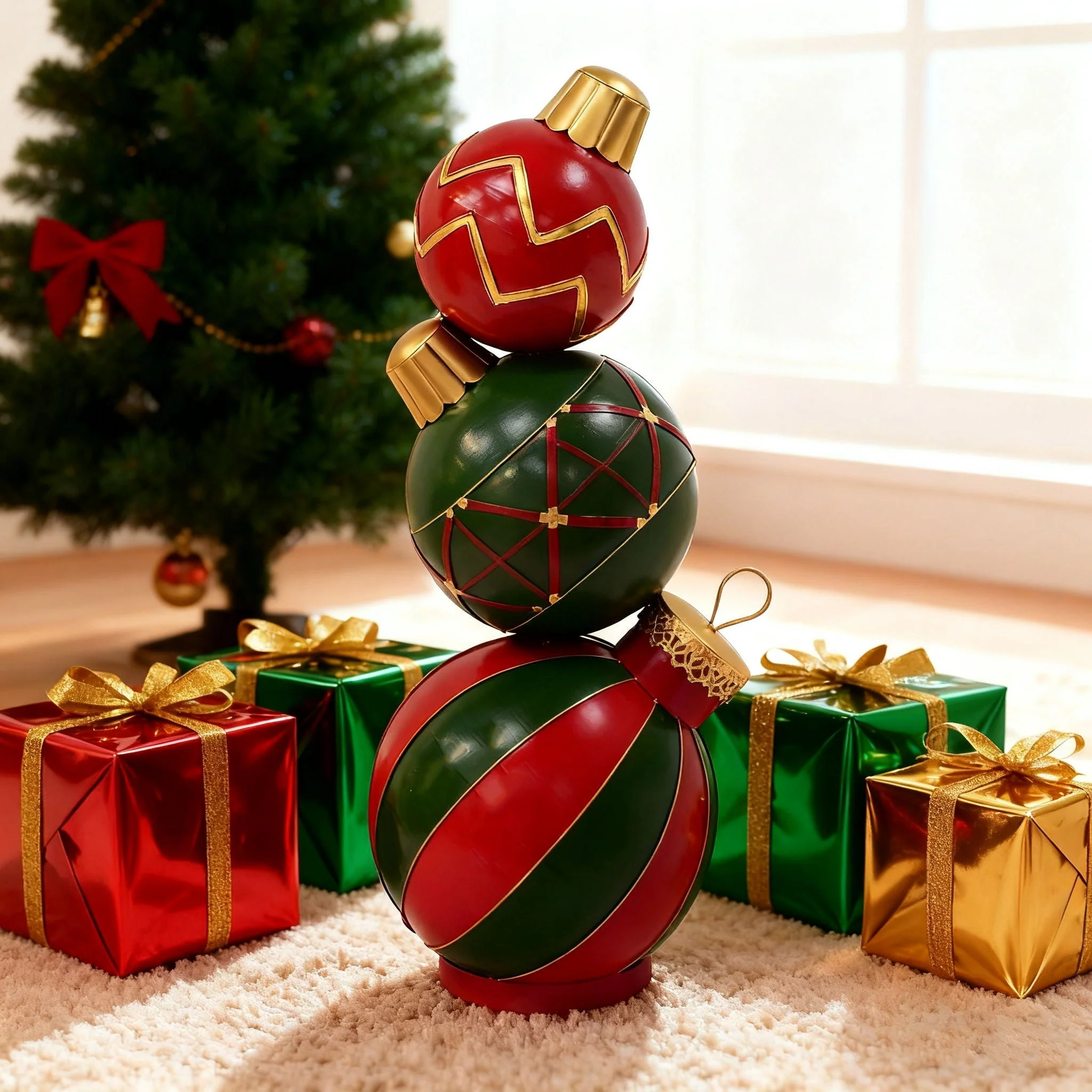 Classic Stacked Christmas Ball Decoration With Durable Construction - Red - Image 2